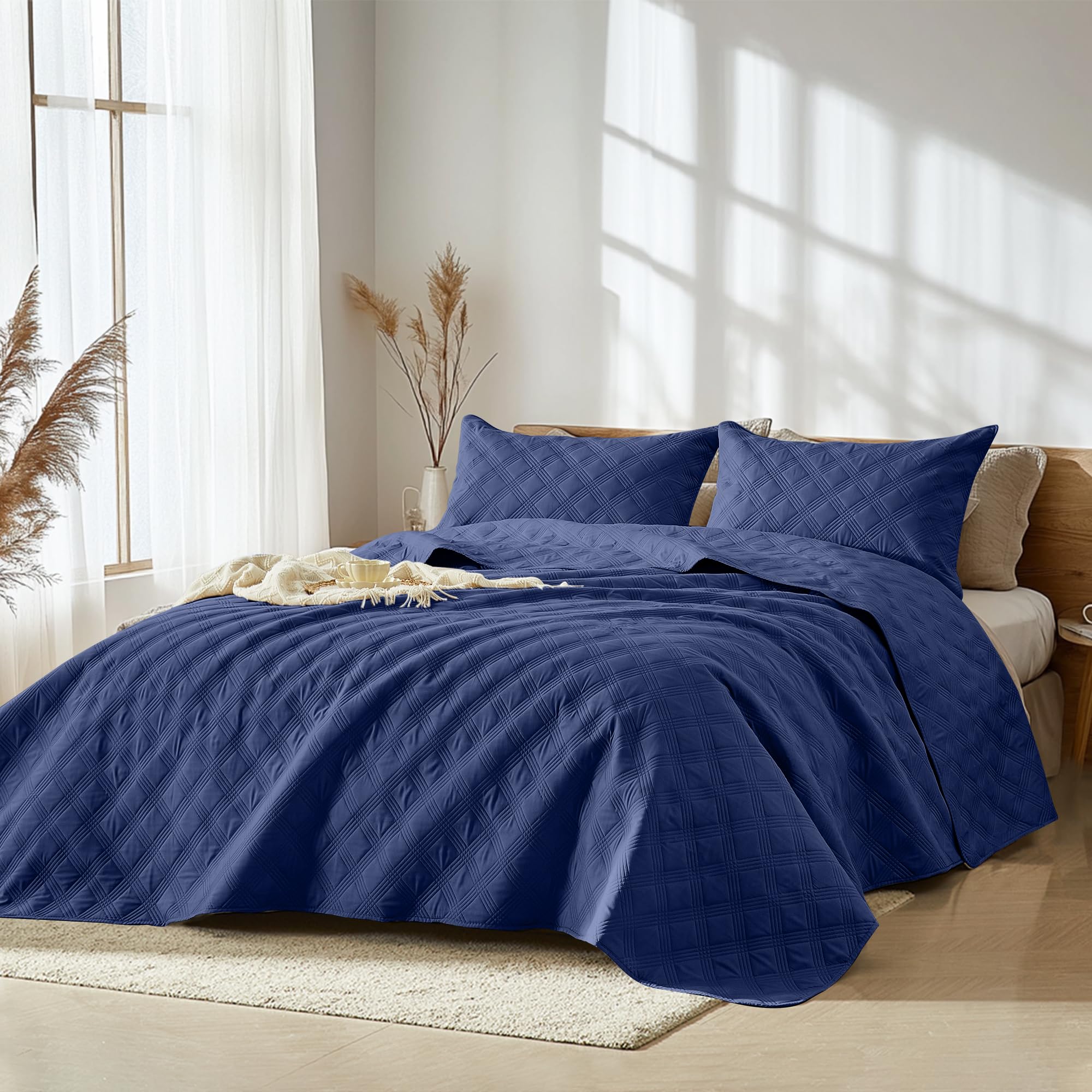 Microfiber Quilted Bedspread Set – Classic Diamond Ultrasonic Embossing, 3-Piece Soft & Breathable Bedspread Set