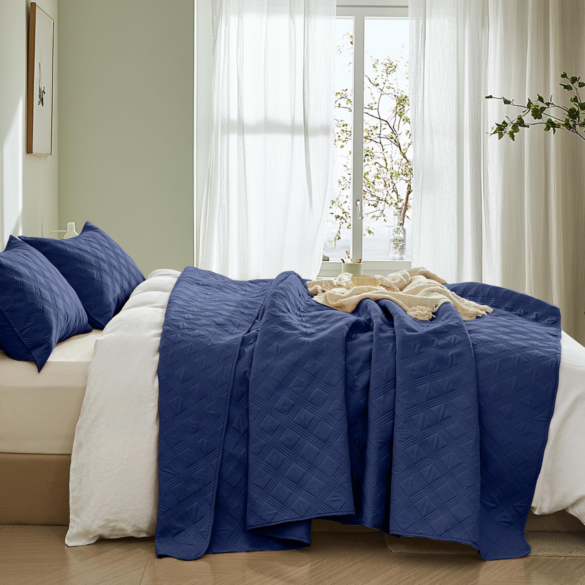 Microfiber Quilted Bedspread Set – Classic Diamond Ultrasonic Embossing, 3-Piece Soft & Breathable Bedspread Set