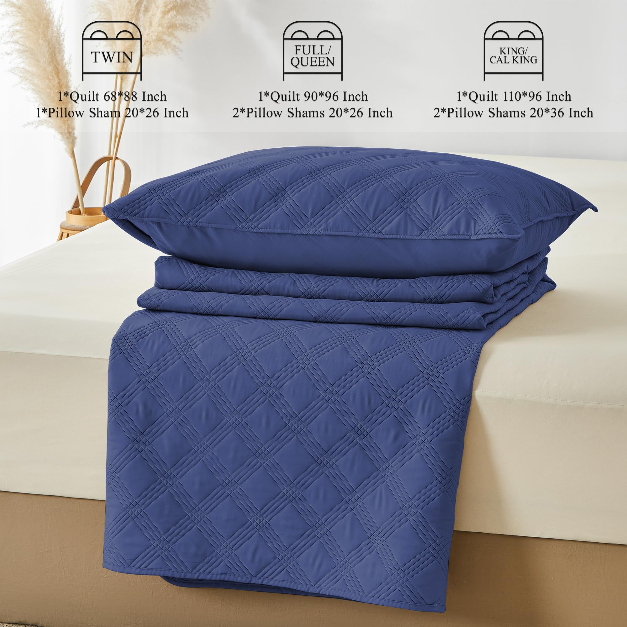 Microfiber Quilted Bedspread Set – Classic Diamond Ultrasonic Embossing, 3-Piece Soft & Breathable Bedspread Set