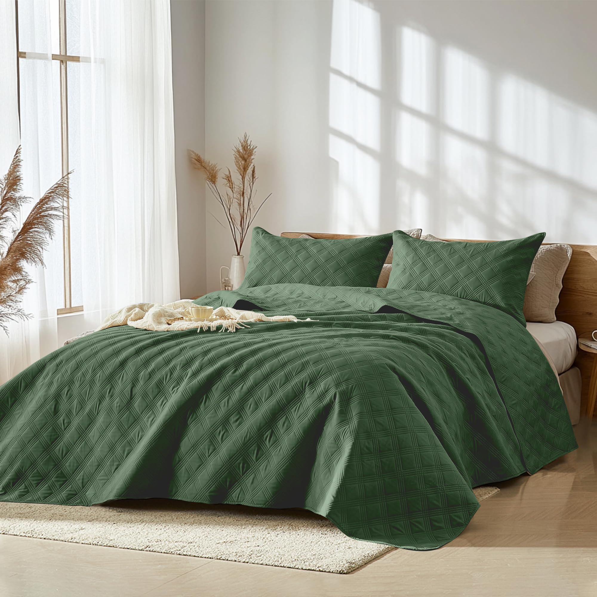 Microfiber Quilted Bedspread Set – Classic Diamond Ultrasonic Embossing, 3-Piece Soft & Breathable Bedspread Set