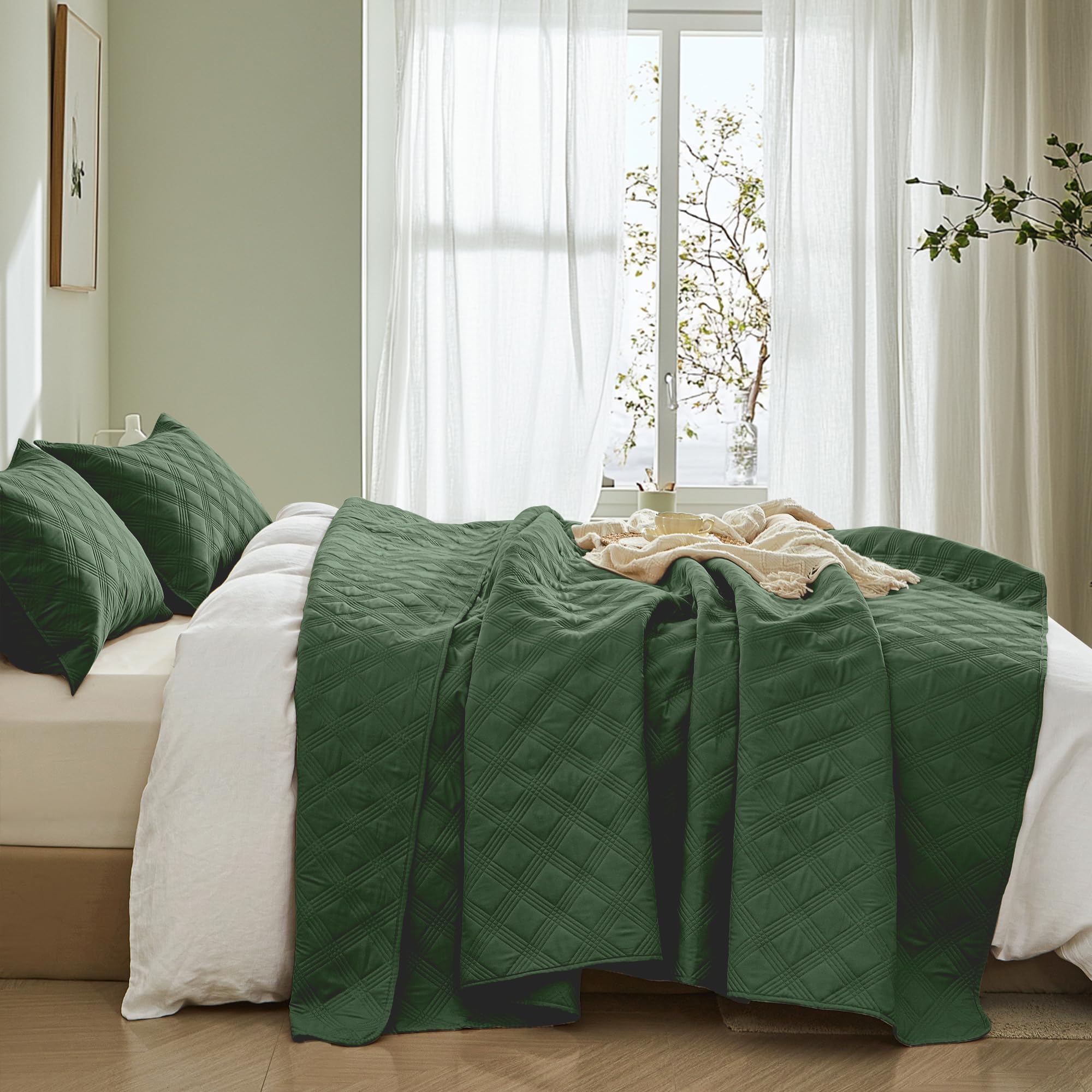 Microfiber Quilted Bedspread Set – Classic Diamond Ultrasonic Embossing, 3-Piece Soft & Breathable Bedspread Set