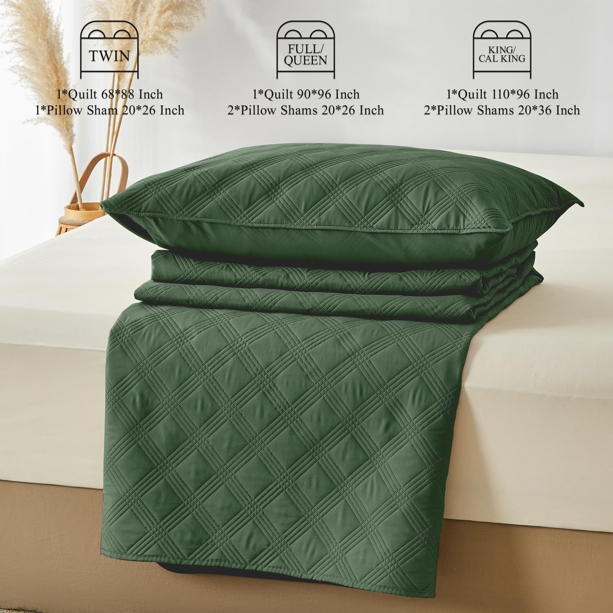 Microfiber Quilted Bedspread Set – Classic Diamond Ultrasonic Embossing, 3-Piece Soft & Breathable Bedspread Set