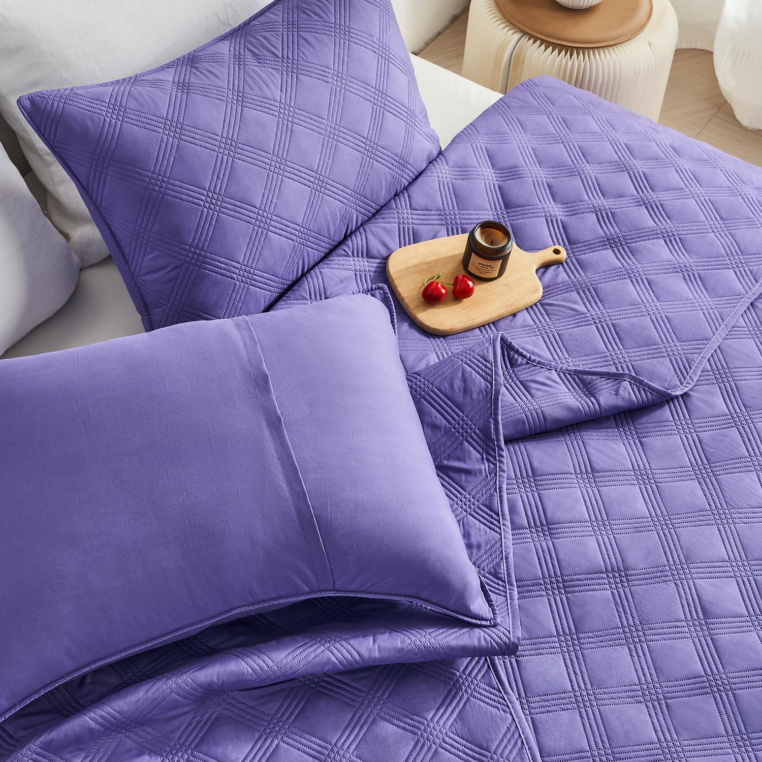 Microfiber Quilted Bedspread Set – Classic Diamond Ultrasonic Embossing, 3-Piece Soft & Breathable Bedspread Set