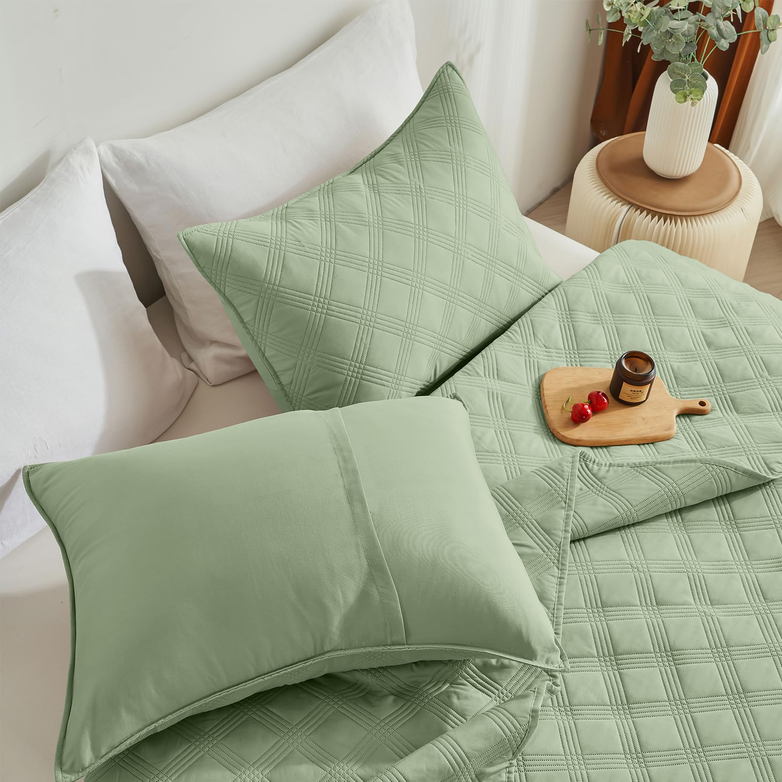 Microfiber Quilted Bedspread Set – Classic Diamond Ultrasonic Embossing, 3-Piece Soft & Breathable Bedspread Set