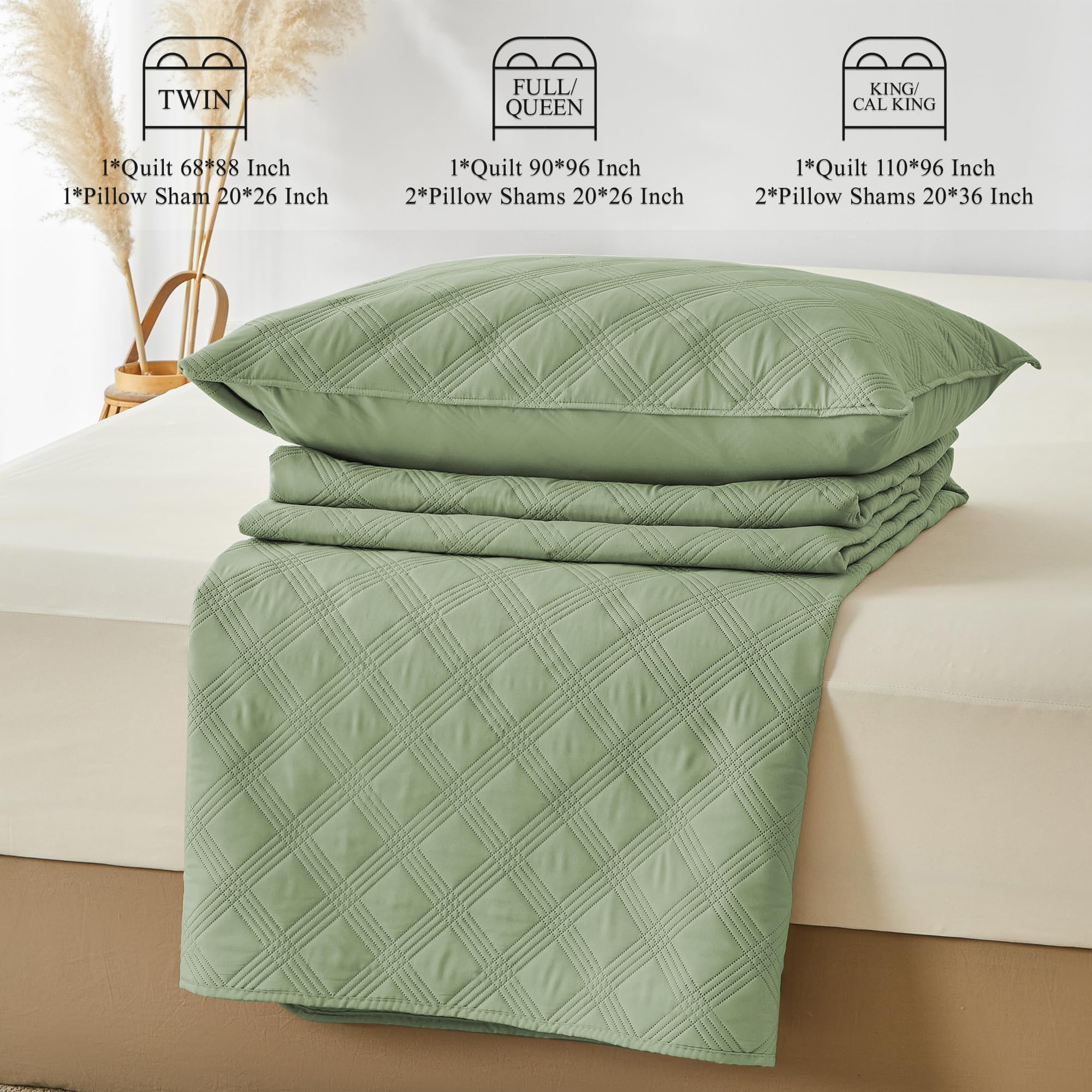 Microfiber Quilted Bedspread Set – Classic Diamond Ultrasonic Embossing, 3-Piece Soft & Breathable Bedspread Set
