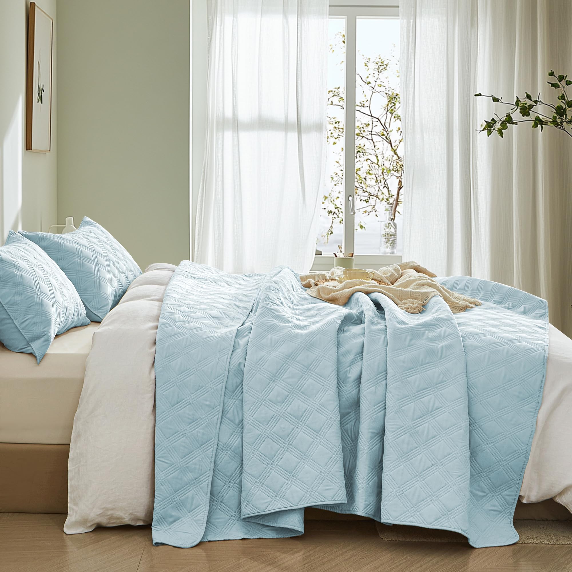 Microfiber Quilted Bedspread Set – Classic Diamond Ultrasonic Embossing, 3-Piece Soft & Breathable Bedspread Set