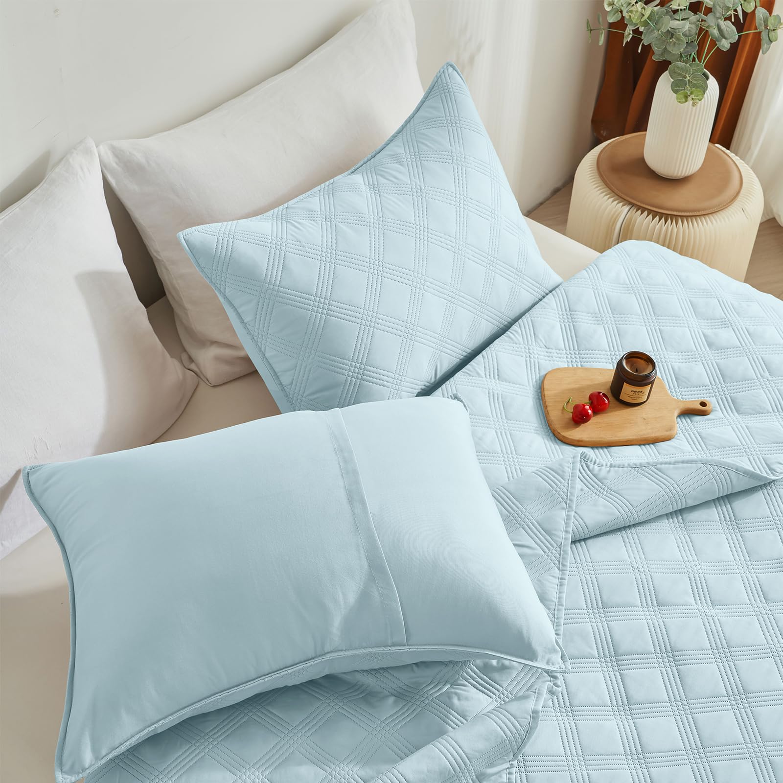 Microfiber Quilted Bedspread Set – Classic Diamond Ultrasonic Embossing, 3-Piece Soft & Breathable Bedspread Set