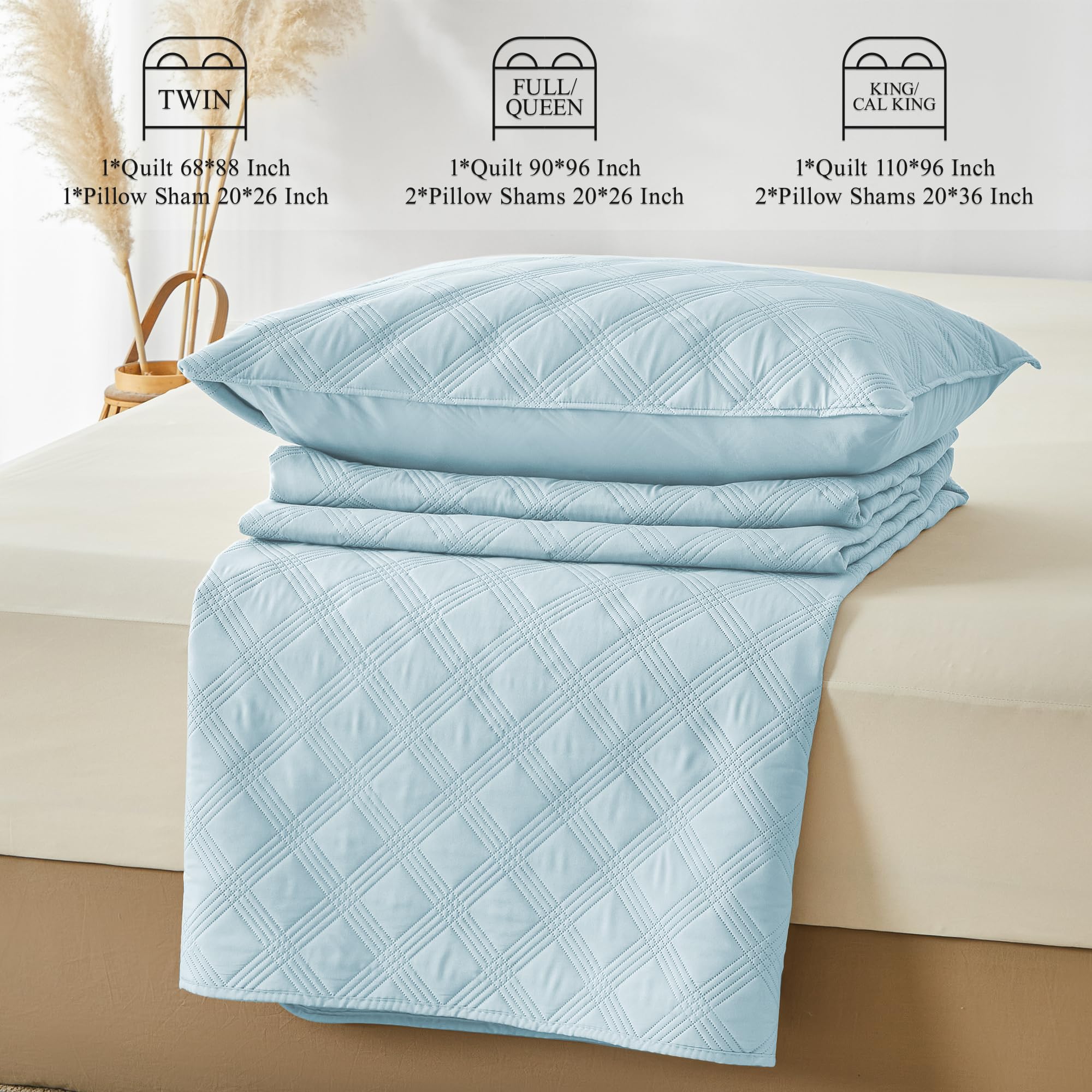 Microfiber Quilted Bedspread Set – Classic Diamond Ultrasonic Embossing, 3-Piece Soft & Breathable Bedspread Set