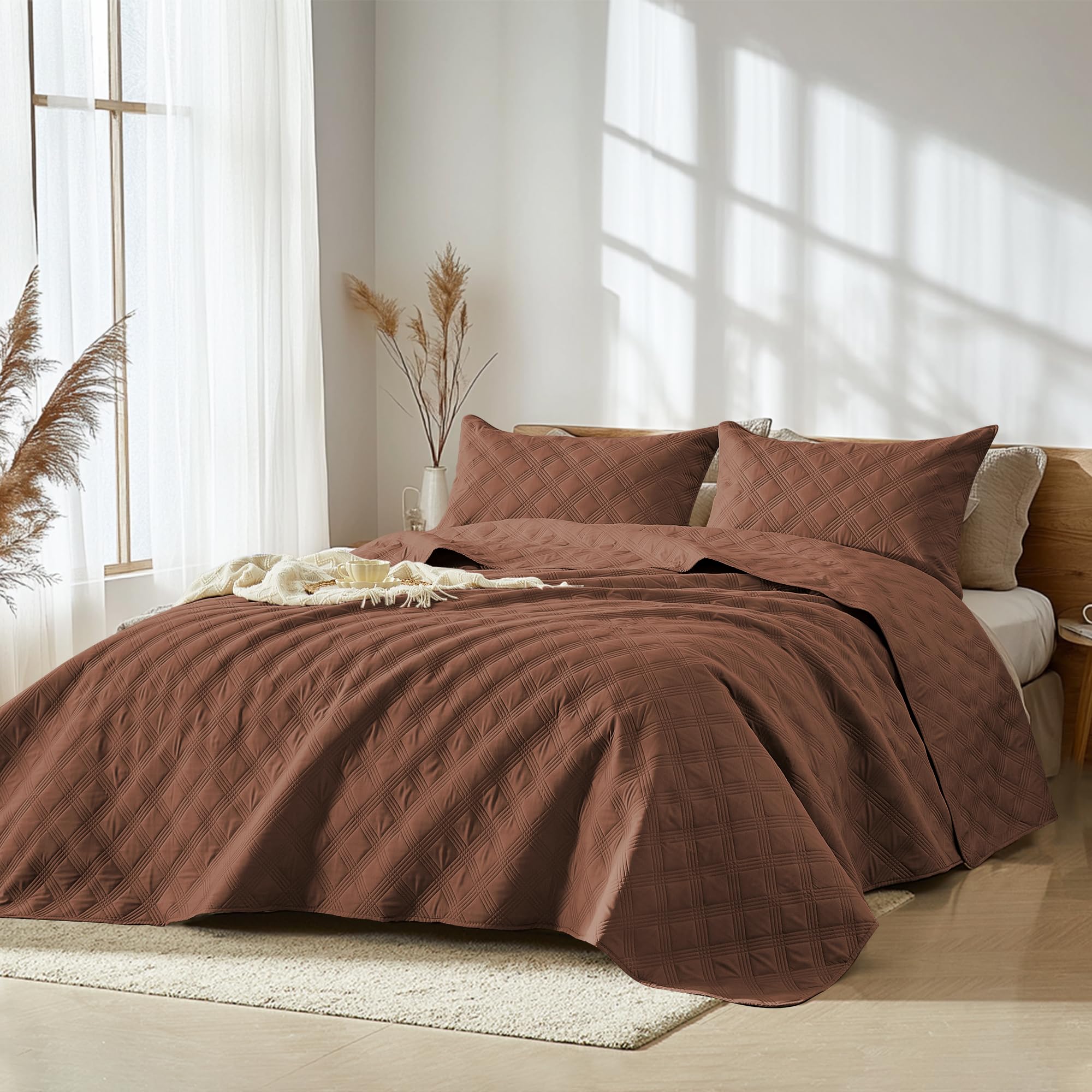 Microfiber Quilted Bedspread Set – Classic Diamond Ultrasonic Embossing, 3-Piece Soft & Breathable Bedspread Set