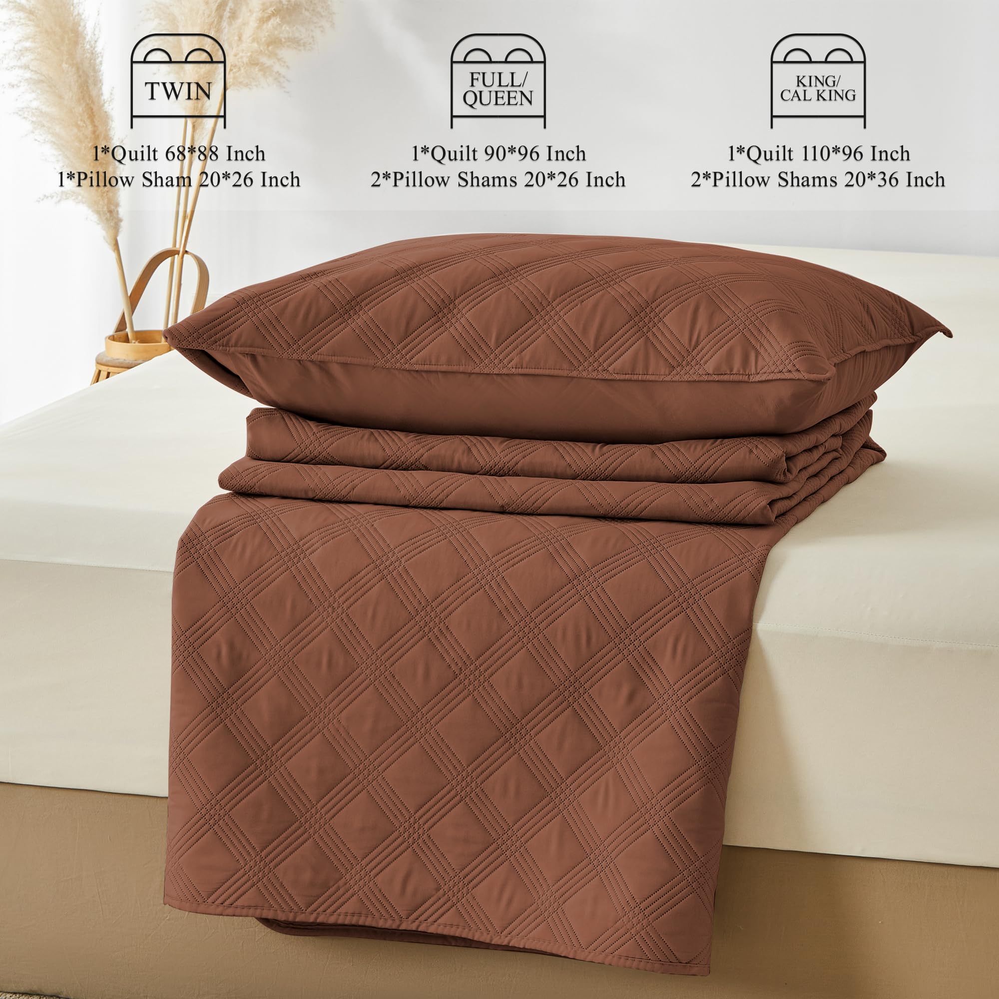 Microfiber Quilted Bedspread Set – Classic Diamond Ultrasonic Embossing, 3-Piece Soft & Breathable Bedspread Set