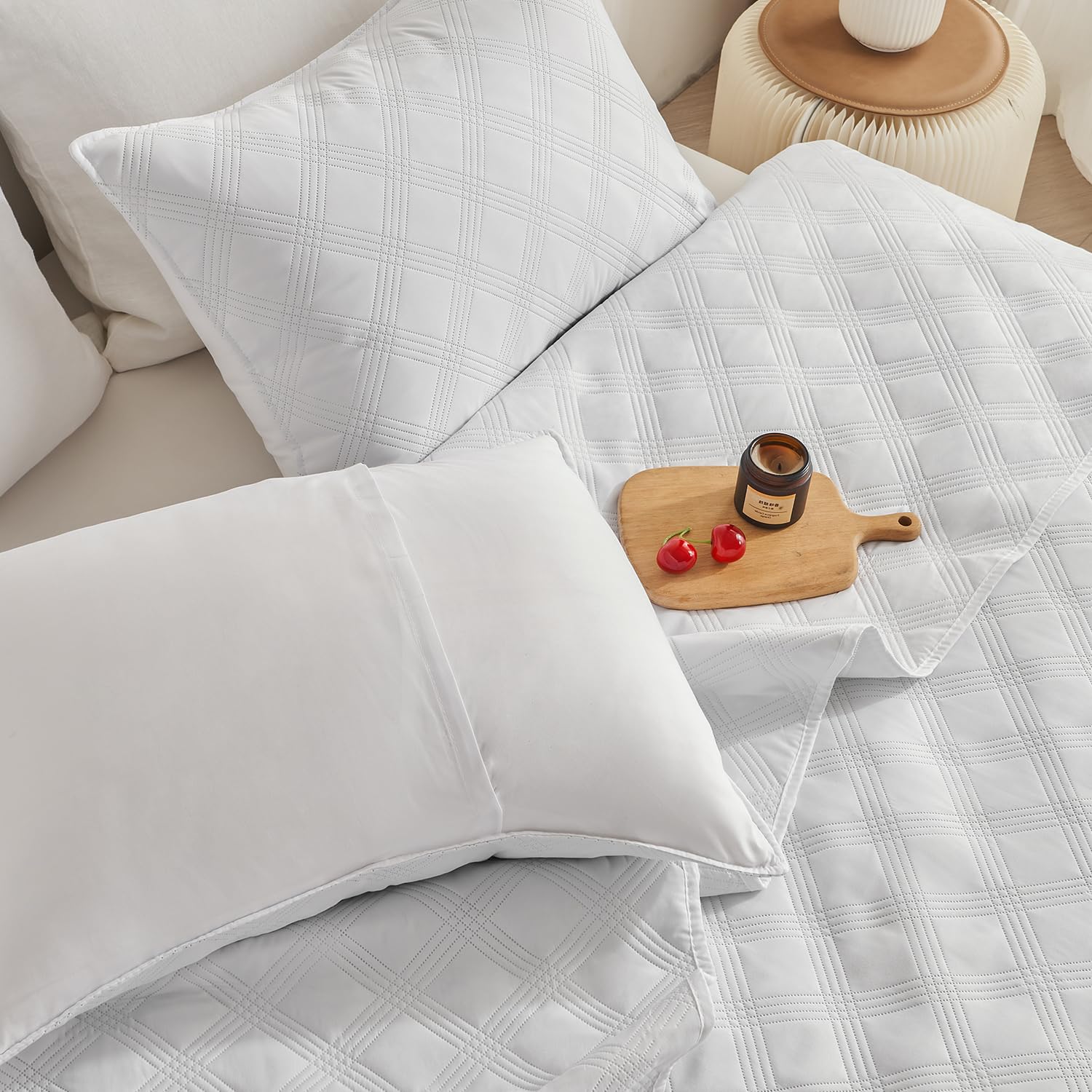 Microfiber Quilted Bedspread Set – Classic Diamond Ultrasonic Embossing, 3-Piece Soft & Breathable Bedspread Set