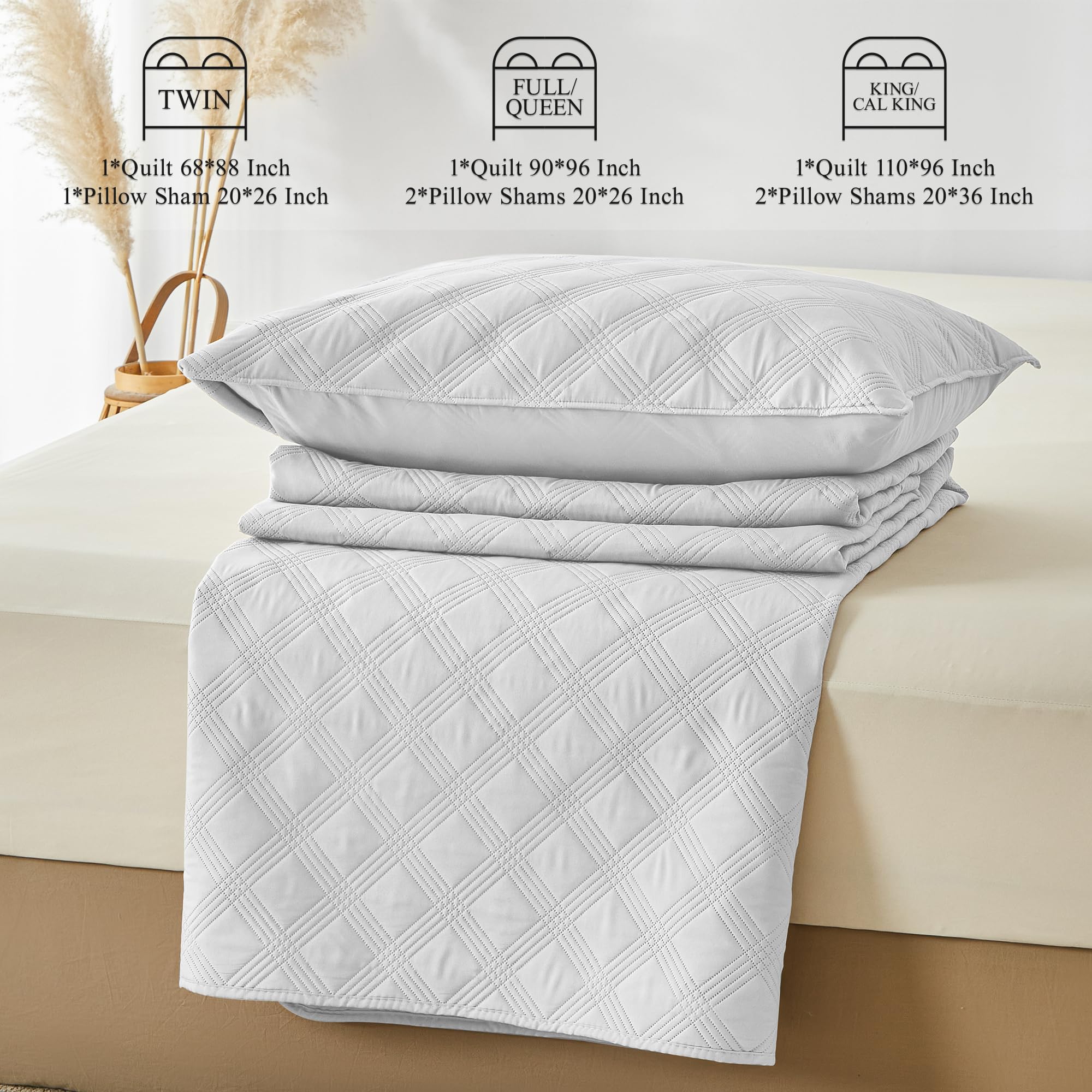Microfiber Quilted Bedspread Set – Classic Diamond Ultrasonic Embossing, 3-Piece Soft & Breathable Bedspread Set