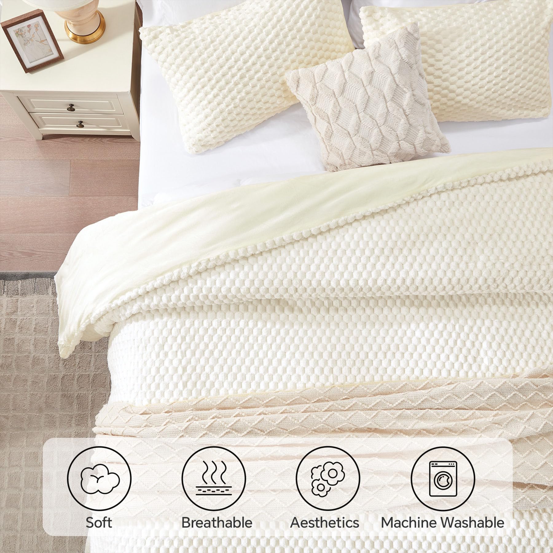 3D Jacquard Plush Flannel Comforter Set – Luxurious Textured Bedding with Down-Alternative Fill, Soft, Warm & Elegant