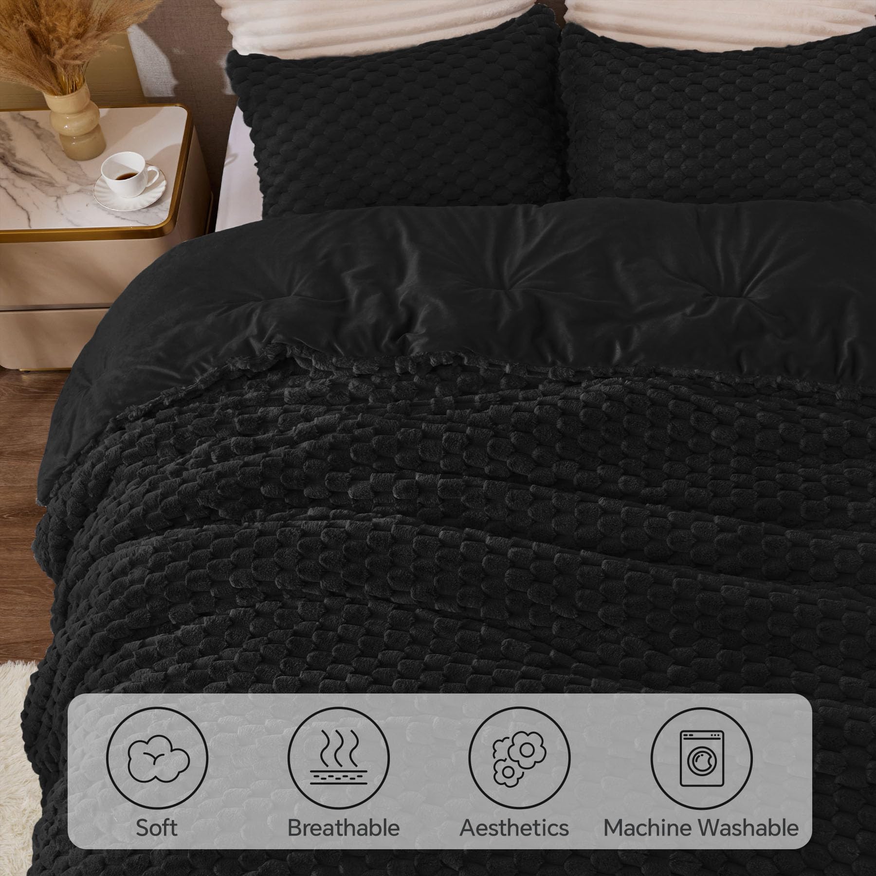 3D Jacquard Plush Flannel Comforter Set – Luxurious Textured Bedding with Down-Alternative Fill, Soft, Warm & Elegant