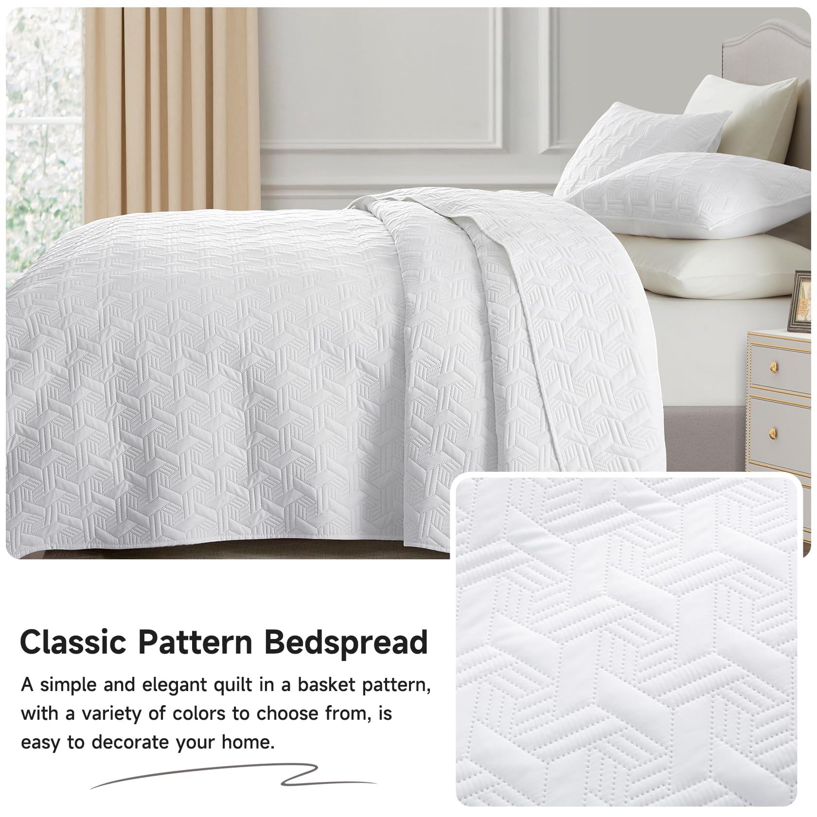Microfiber Quilted Bedspread Set – Elegant Basket Pattern Ultrasonic Embossing, 3-Piece Soft & Breathable Bedspread Set