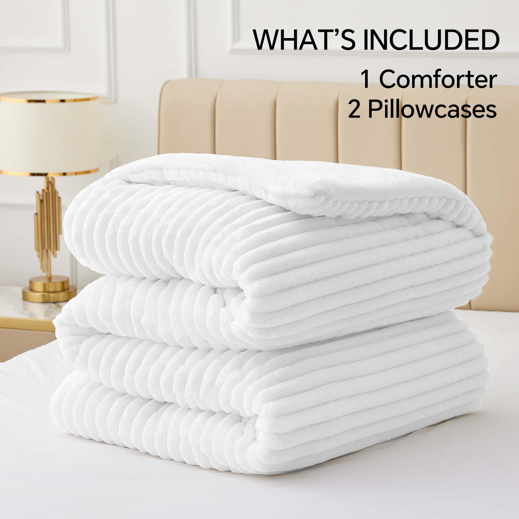 Faux Rabbit Fur Striped Duvet Cover Set – Ultra Soft & Warm Bedding with Milk Velvet Reverse, 3-Piece Duvet Cover Set