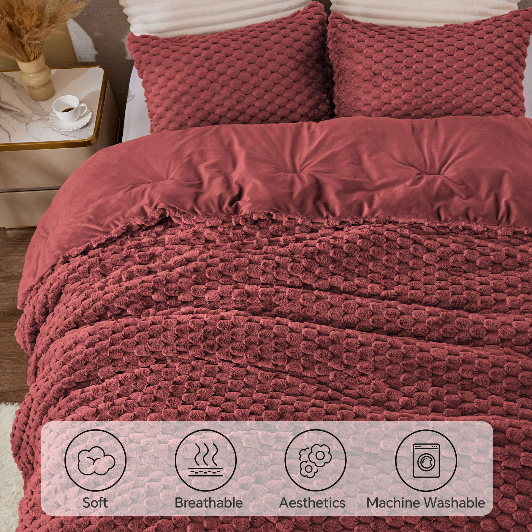 3D Jacquard Plush Flannel Comforter Set – Luxurious Textured Bedding with Down-Alternative Fill, Soft, Warm & Elegant