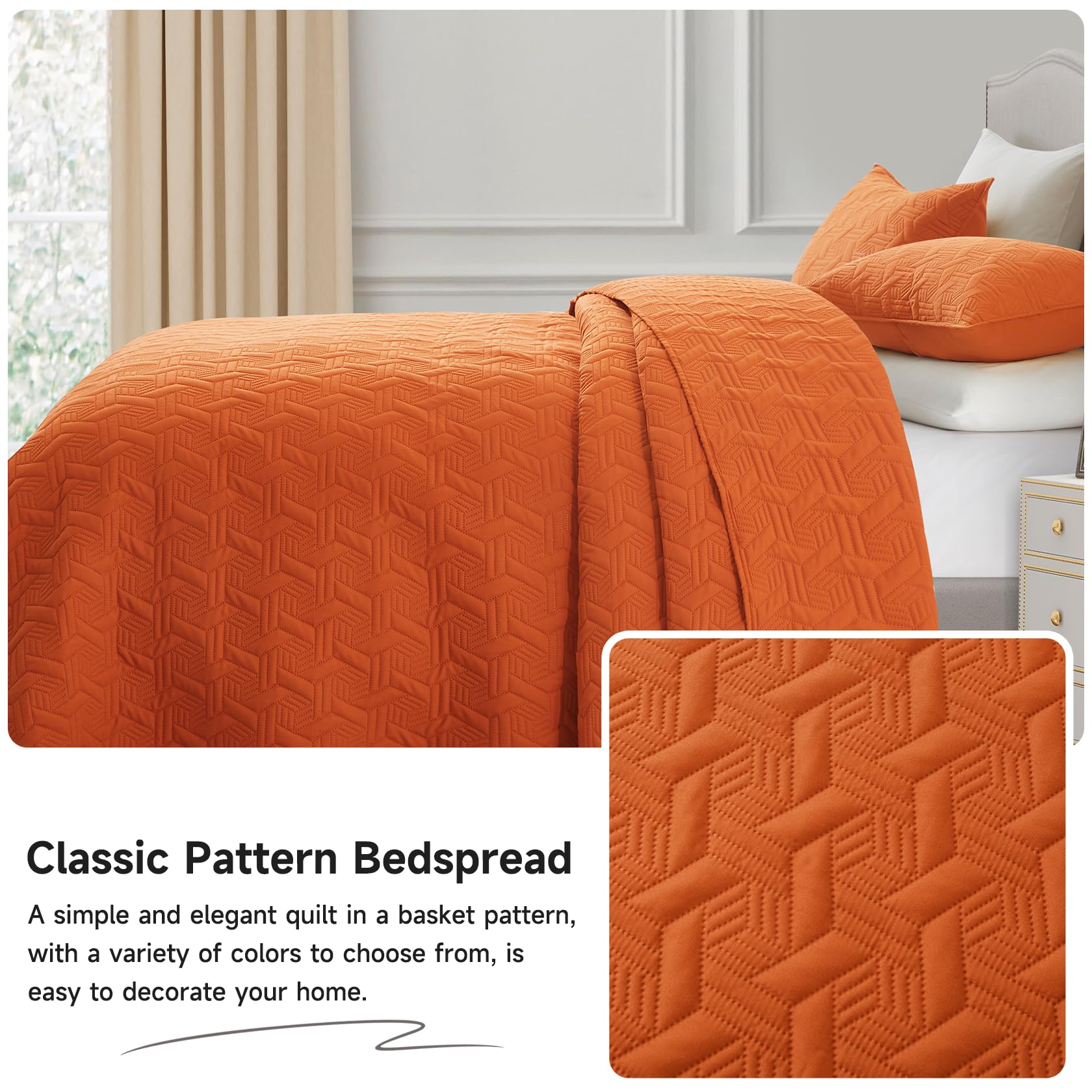 Microfiber Quilted Bedspread Set – Elegant Basket Pattern Ultrasonic Embossing, 3-Piece Soft & Breathable Bedspread Set