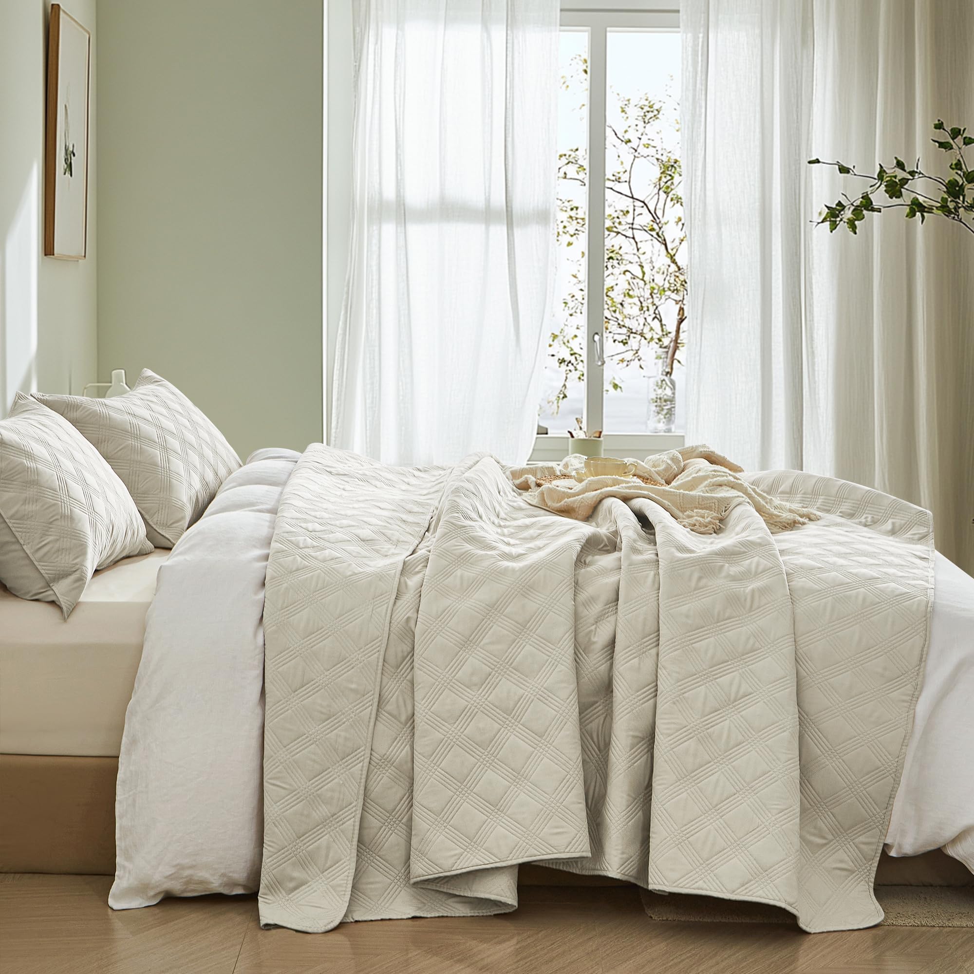 Microfiber Quilted Bedspread Set – Classic Diamond Ultrasonic Embossing, 3-Piece Soft & Breathable Bedspread Set