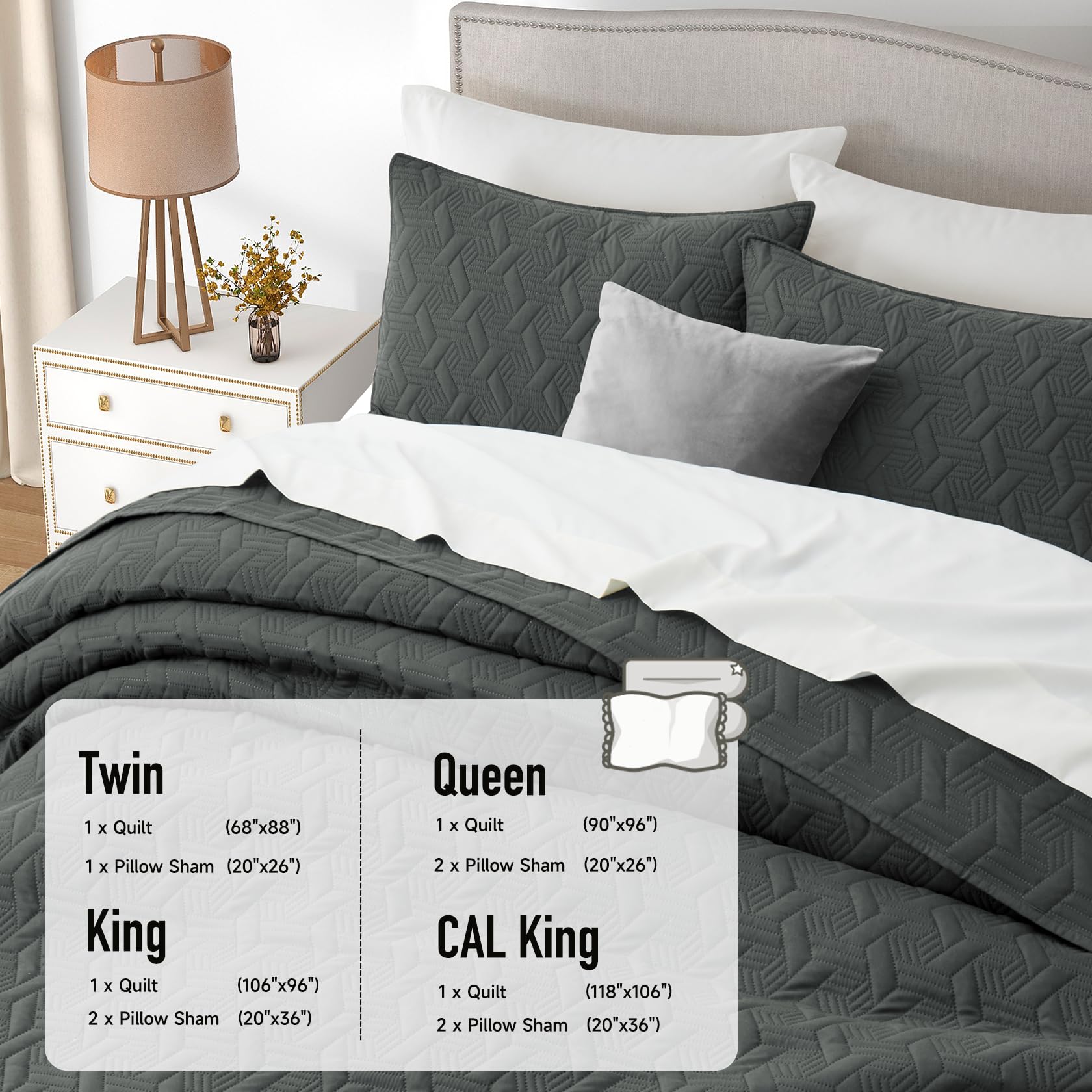 Microfiber Quilted Bedspread Set – Elegant Basket Pattern Ultrasonic Embossing, 3-Piece Soft & Breathable Bedspread Set