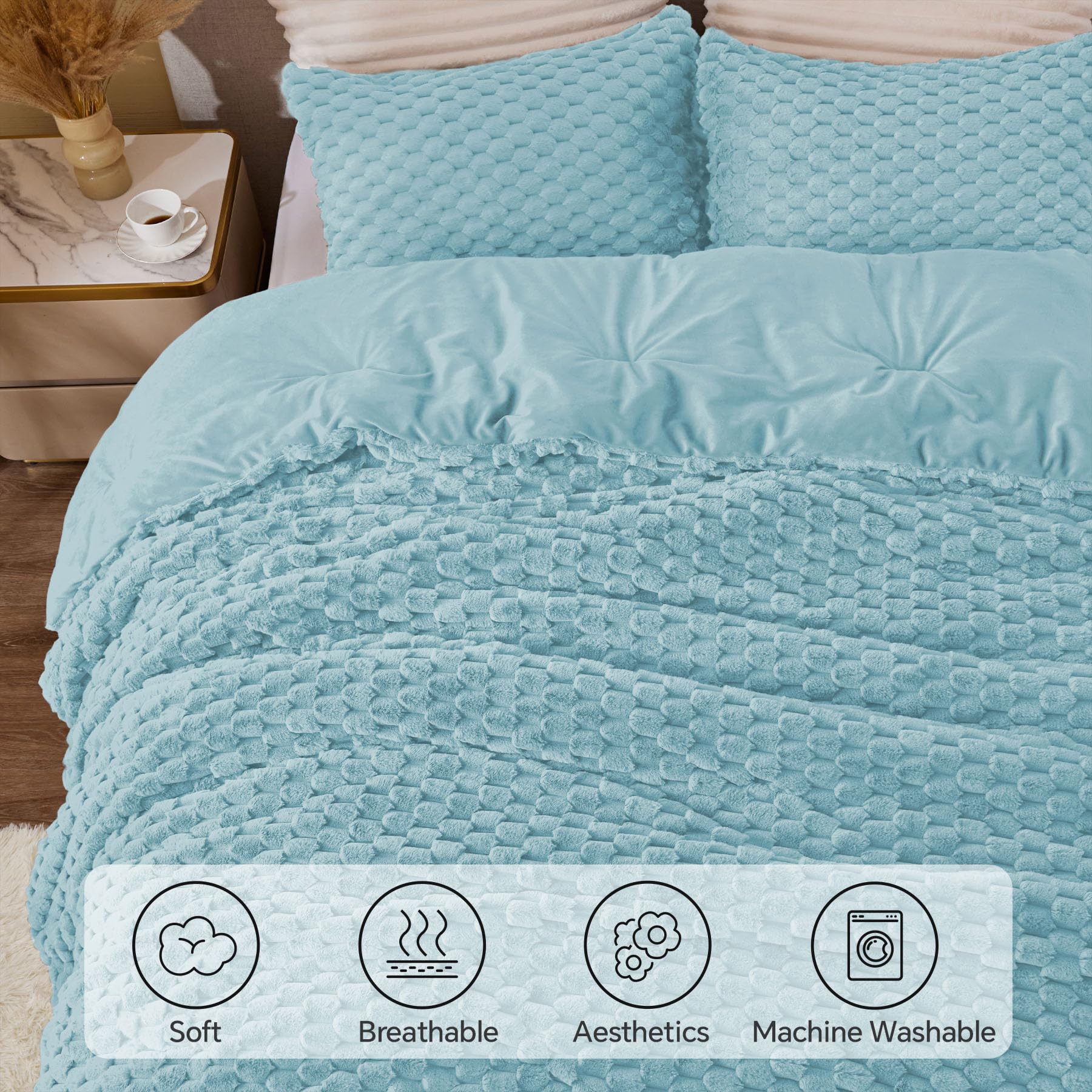 3D Jacquard Plush Flannel Comforter Set – Luxurious Textured Bedding with Down-Alternative Fill, Soft, Warm & Elegant