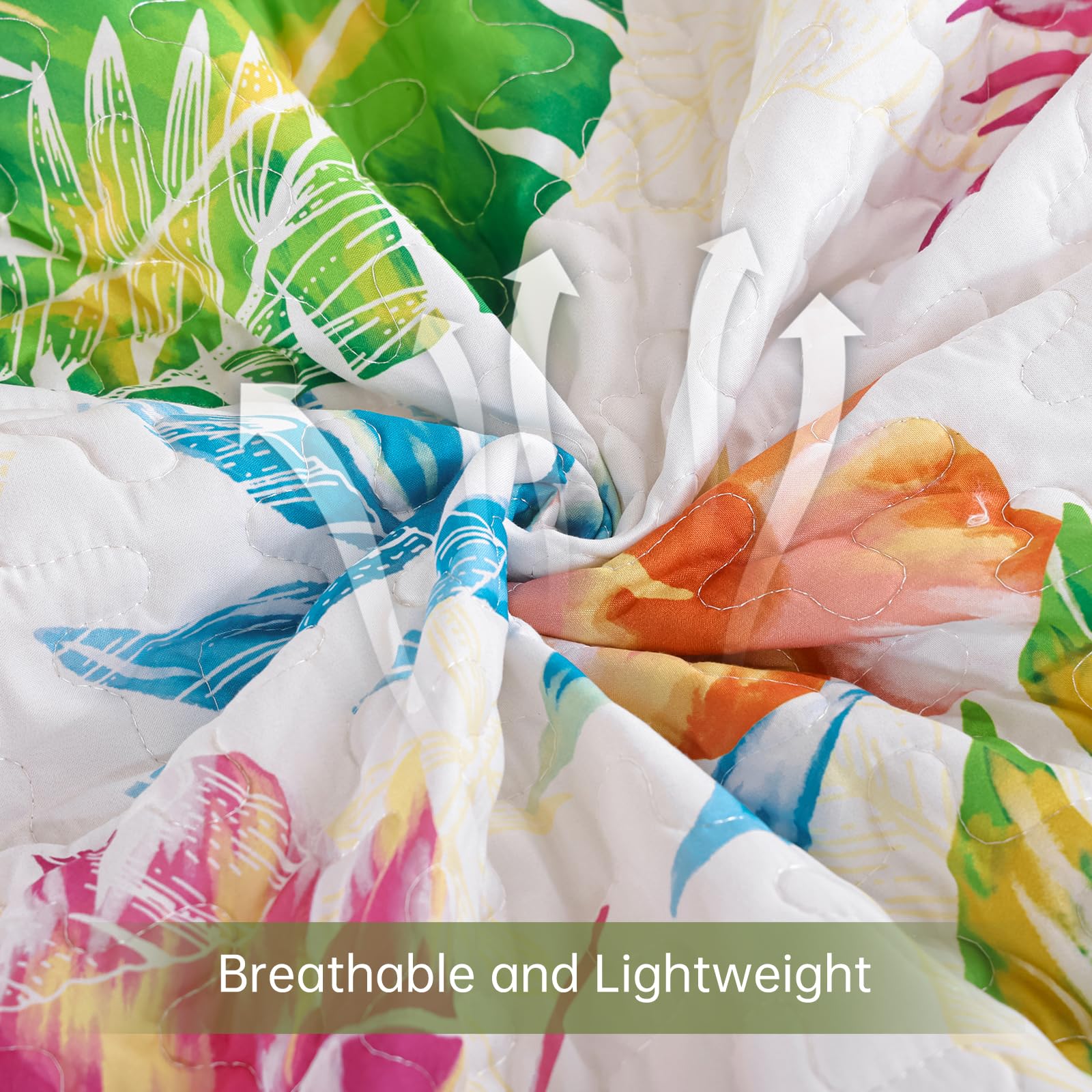 Microfiber Quilted Bedspread Set – Tropical Plants Print, 3-Piece Soft & Breathable Bedspread Set
