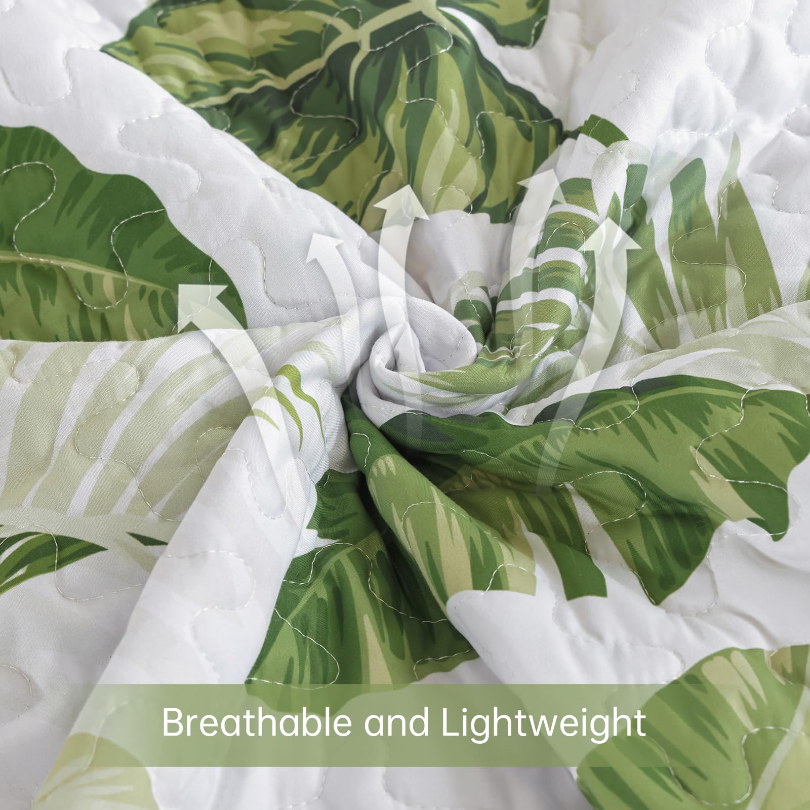Microfiber Quilted Bedspread Set – Tropical Plants Print, 3-Piece Soft & Breathable Bedspread Set
