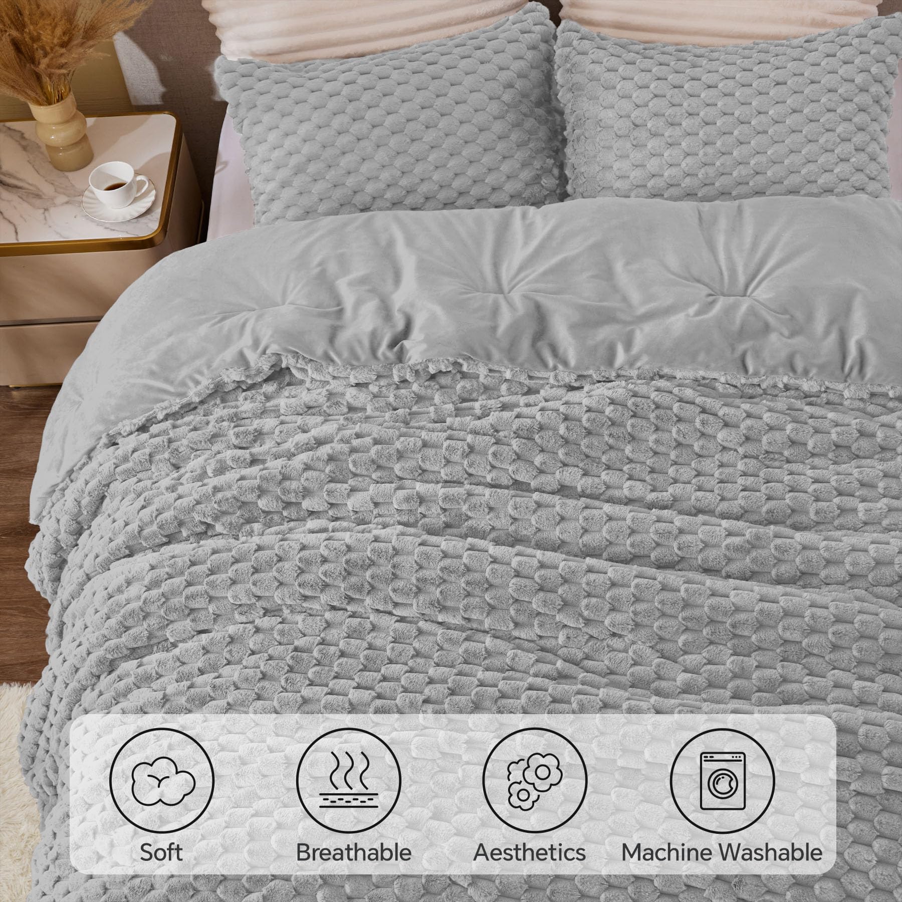 3D Jacquard Plush Flannel Comforter Set – Luxurious Textured Bedding with Down-Alternative Fill, Soft, Warm & Elegant