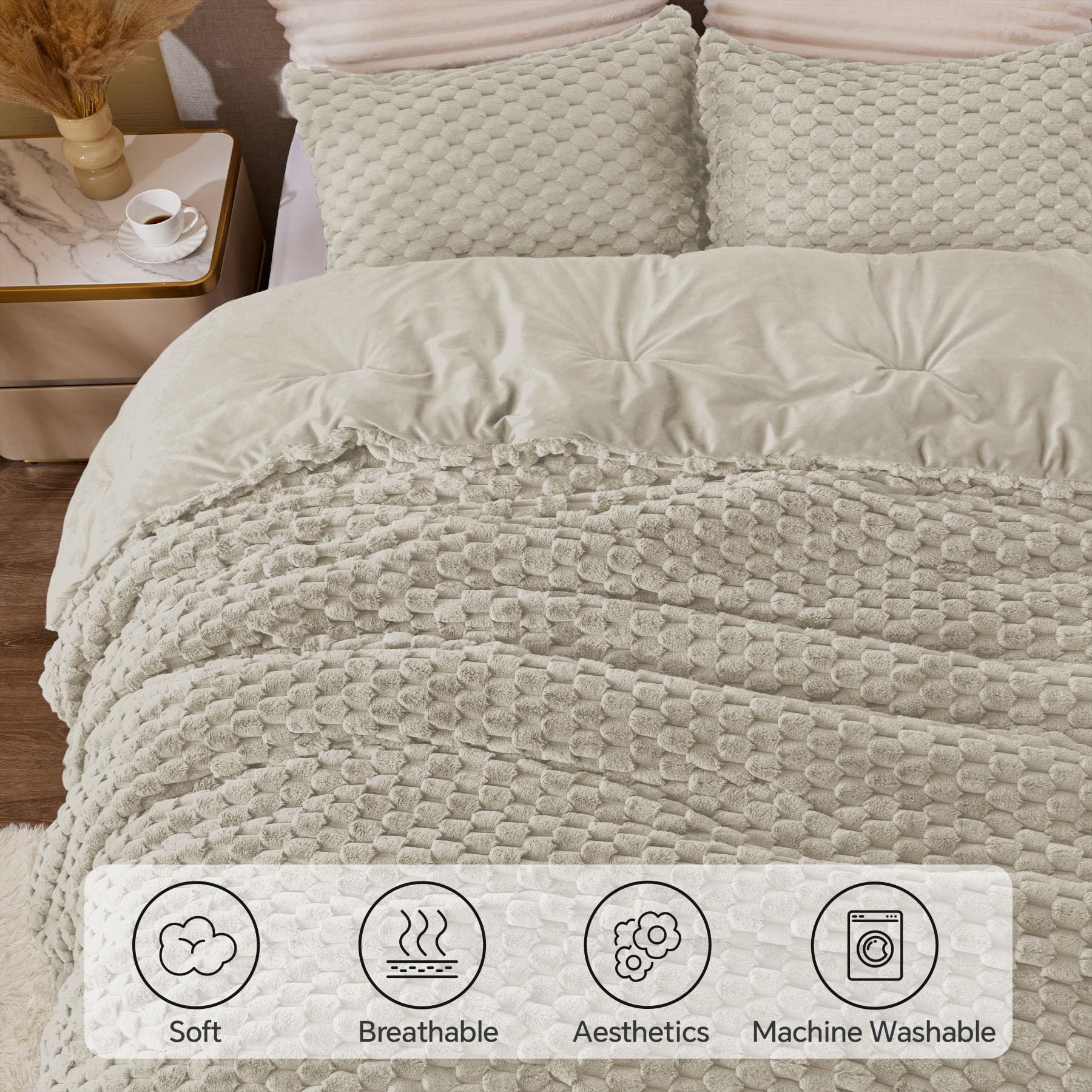 3D Jacquard Plush Flannel Comforter Set – Luxurious Textured Bedding with Down-Alternative Fill, Soft, Warm & Elegant