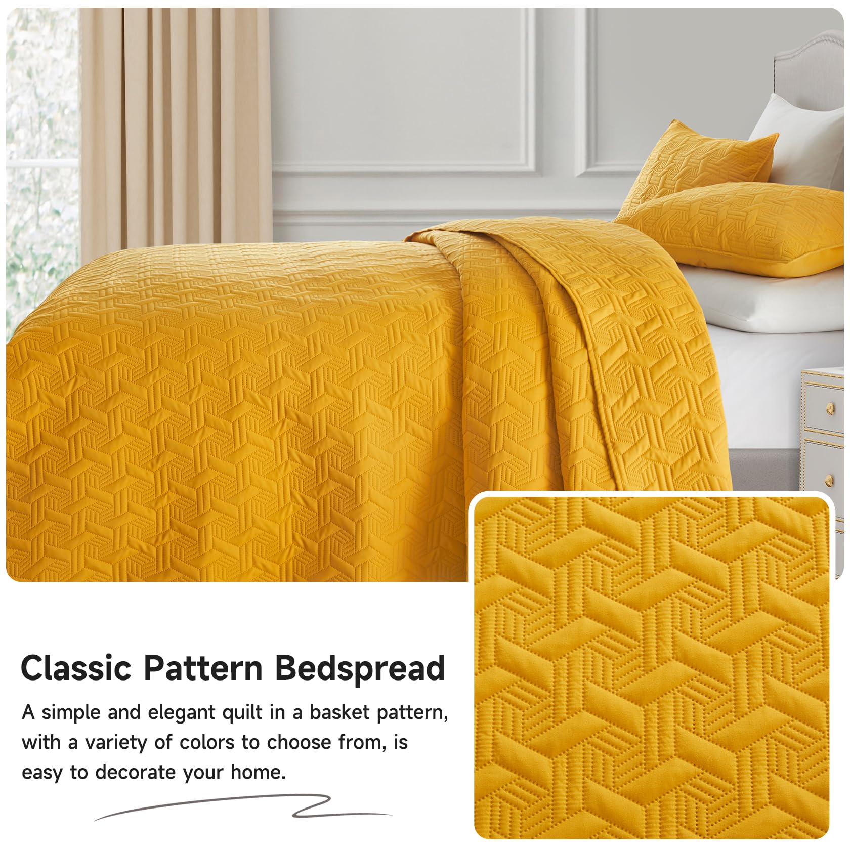 Microfiber Quilted Bedspread Set – Elegant Basket Pattern Ultrasonic Embossing, 3-Piece Soft & Breathable Bedspread Set