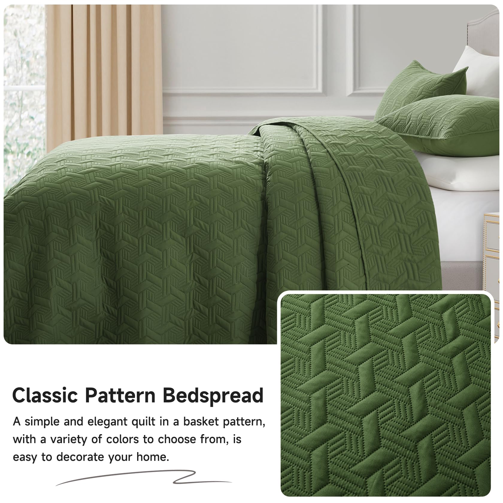 Microfiber Quilted Bedspread Set – Elegant Basket Pattern Ultrasonic Embossing, 3-Piece Soft & Breathable Bedspread Set