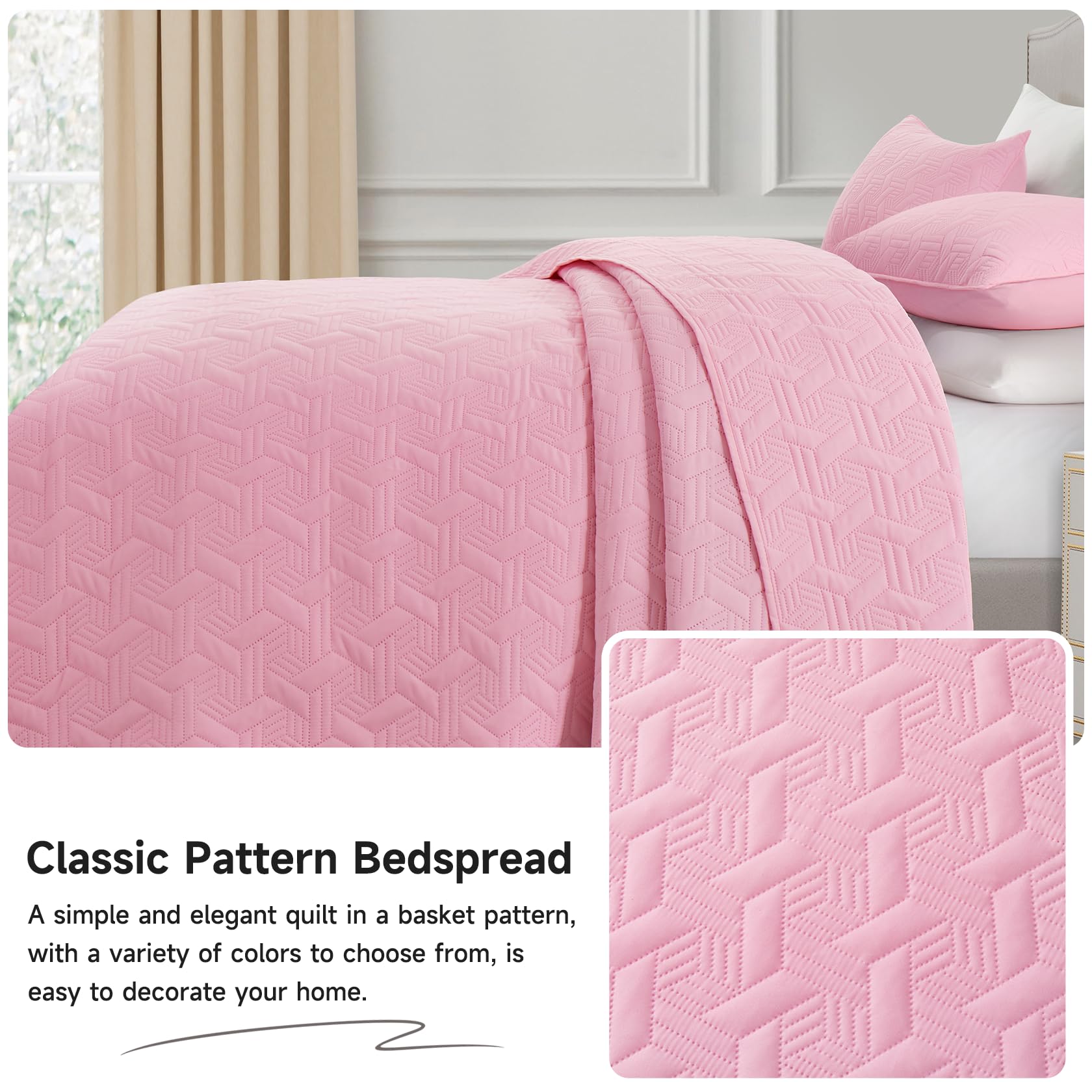 Microfiber Quilted Bedspread Set – Elegant Basket Pattern Ultrasonic Embossing, 3-Piece Soft & Breathable Bedspread Set