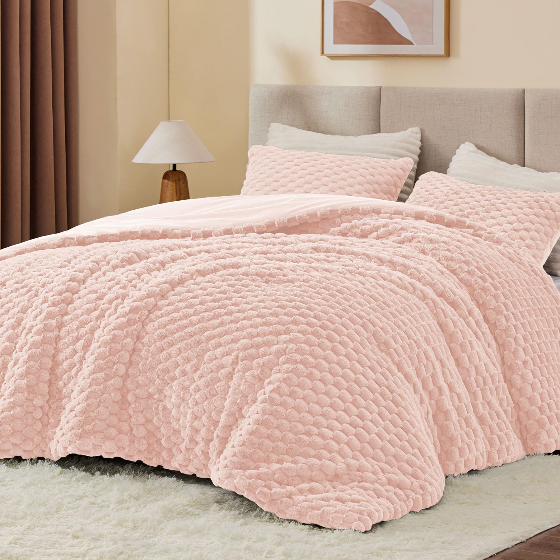 3D Jacquard Plush Flannel Comforter Set – Luxurious Textured Bedding with Down-Alternative Fill, Soft, Warm & Elegant