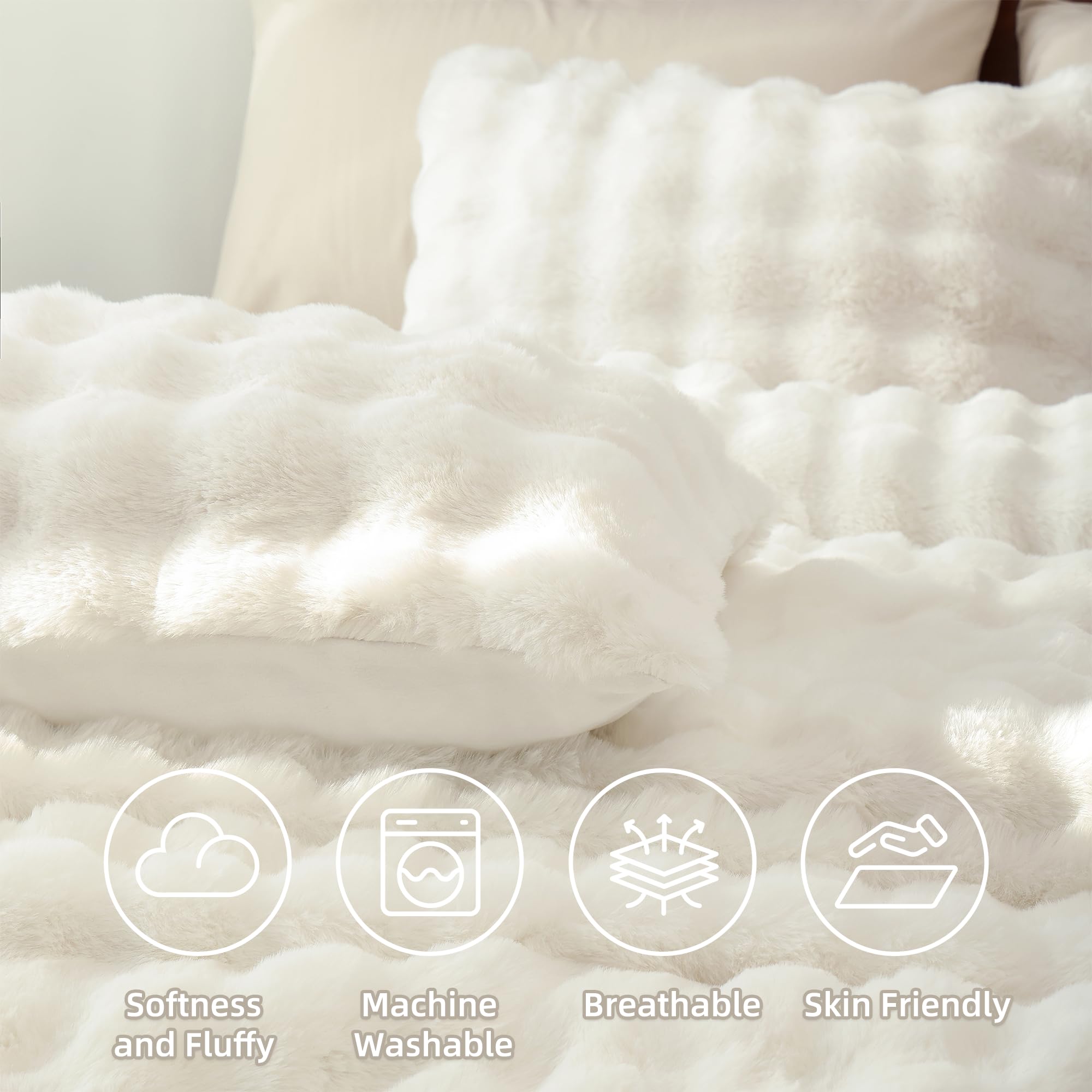 Luxury Faux Rabbit Fur Bubble Comforter Set – Wave Texture Design, Soft & Warm Bedding with Milk Velvet Back