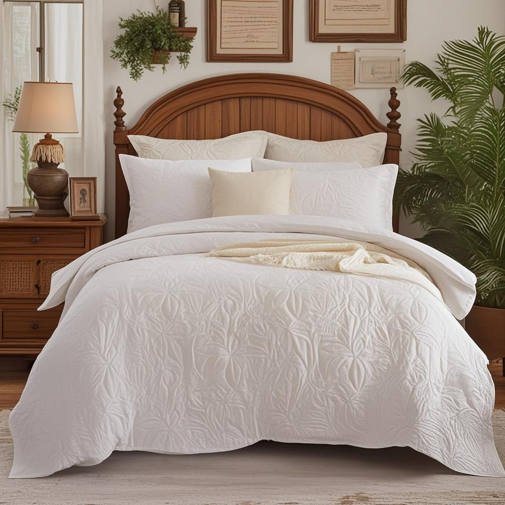 Microfiber Quilted Bedspread Set – Tropical Breeze Ultrasonic Embossed, 3-Piece Soft & Breathable Bedspread Set