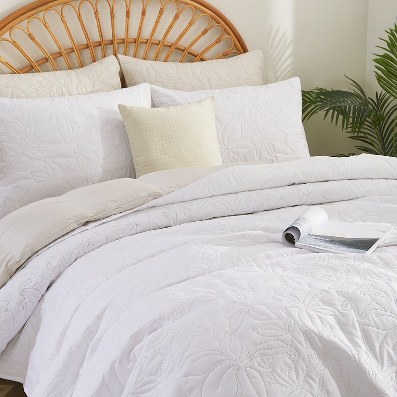 Microfiber Quilted Bedspread Set – Tropical Breeze Ultrasonic Embossed, 3-Piece Soft & Breathable Bedspread Set