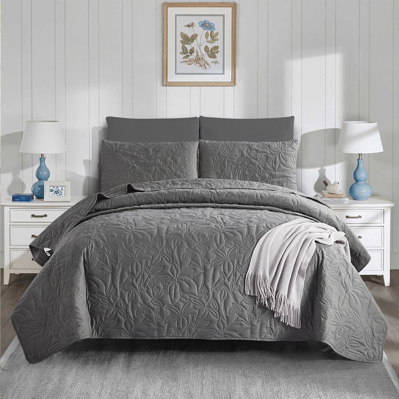 Microfiber Quilted Bedspread Set – Tropical Breeze Ultrasonic Embossed, 3-Piece Soft & Breathable Bedspread Set