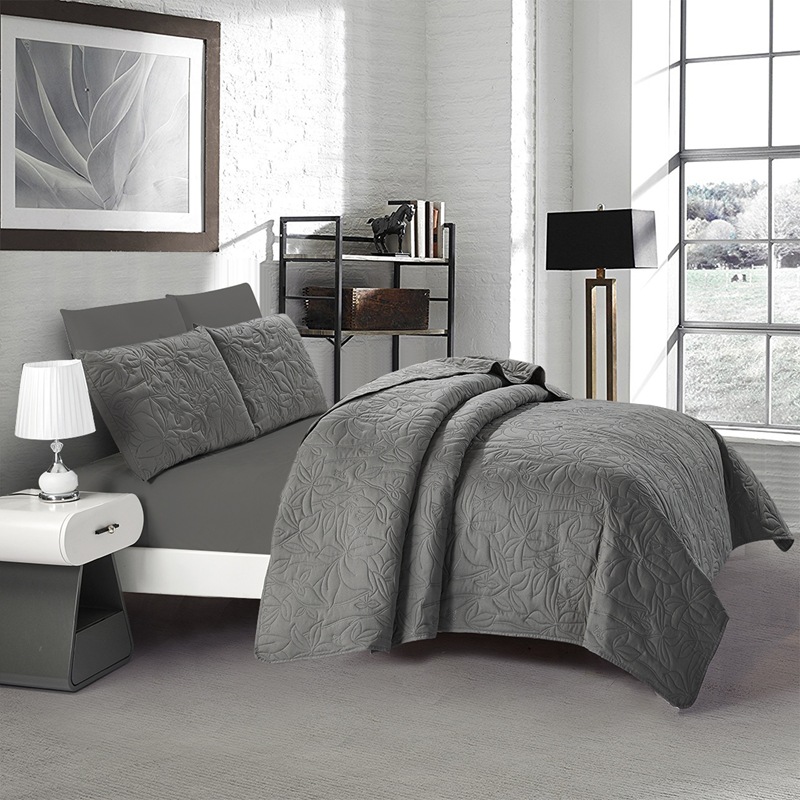 Microfiber Quilted Bedspread Set – Tropical Breeze Ultrasonic Embossed, 3-Piece Soft & Breathable Bedspread Set