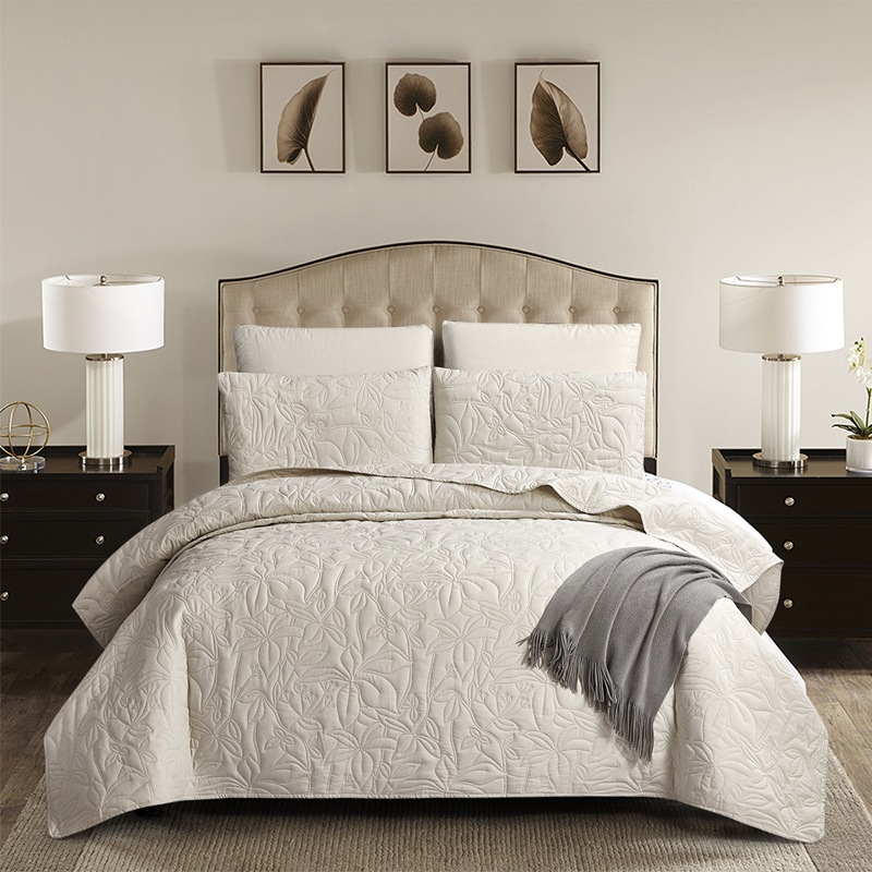 Microfiber Quilted Bedspread Set – Tropical Breeze Ultrasonic Embossed, 3-Piece Soft & Breathable Bedspread Set