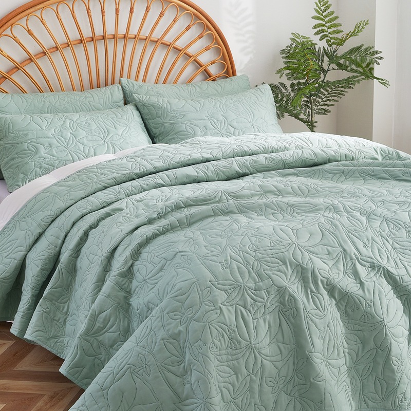 Microfiber Quilted Bedspread Set – Tropical Breeze Ultrasonic Embossed, 3-Piece Soft & Breathable Bedspread Set