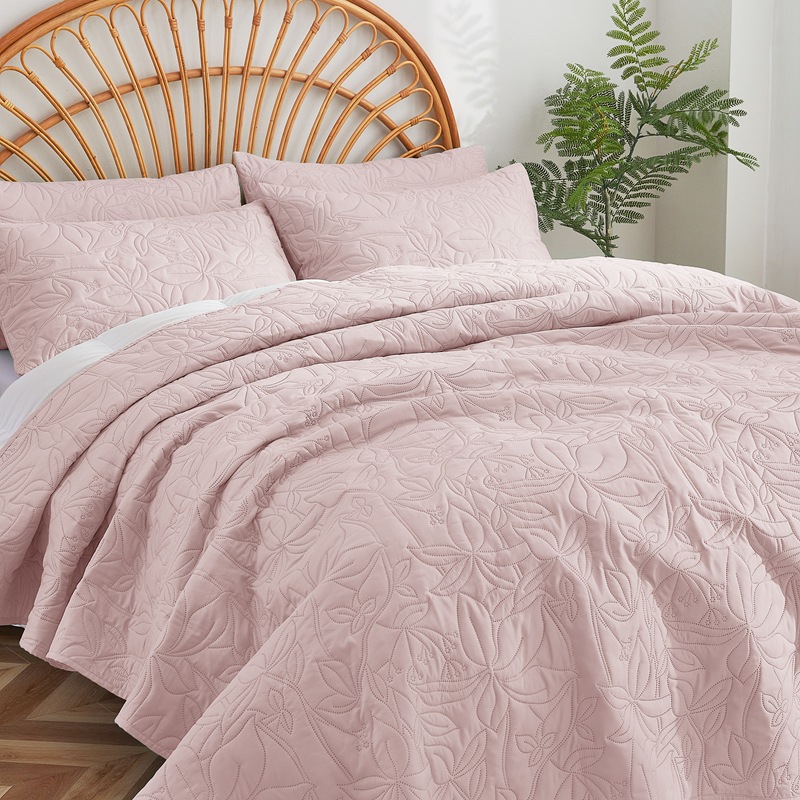 Microfiber Quilted Bedspread Set – Tropical Breeze Ultrasonic Embossed, 3-Piece Soft & Breathable Bedspread Set