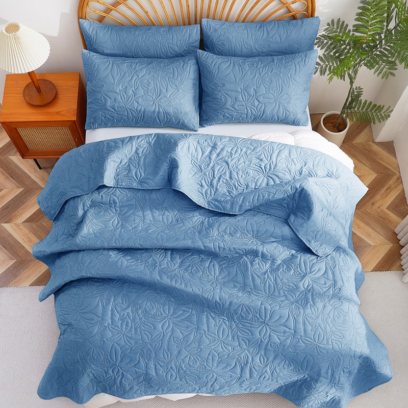 Microfiber Quilted Bedspread Set – Tropical Breeze Ultrasonic Embossed, 3-Piece Soft & Breathable Bedspread Set