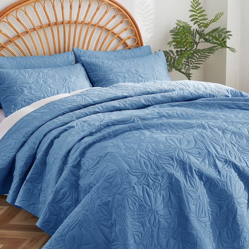 Microfiber Quilted Bedspread Set – Tropical Breeze Ultrasonic Embossed, 3-Piece Soft & Breathable Bedspread Set
