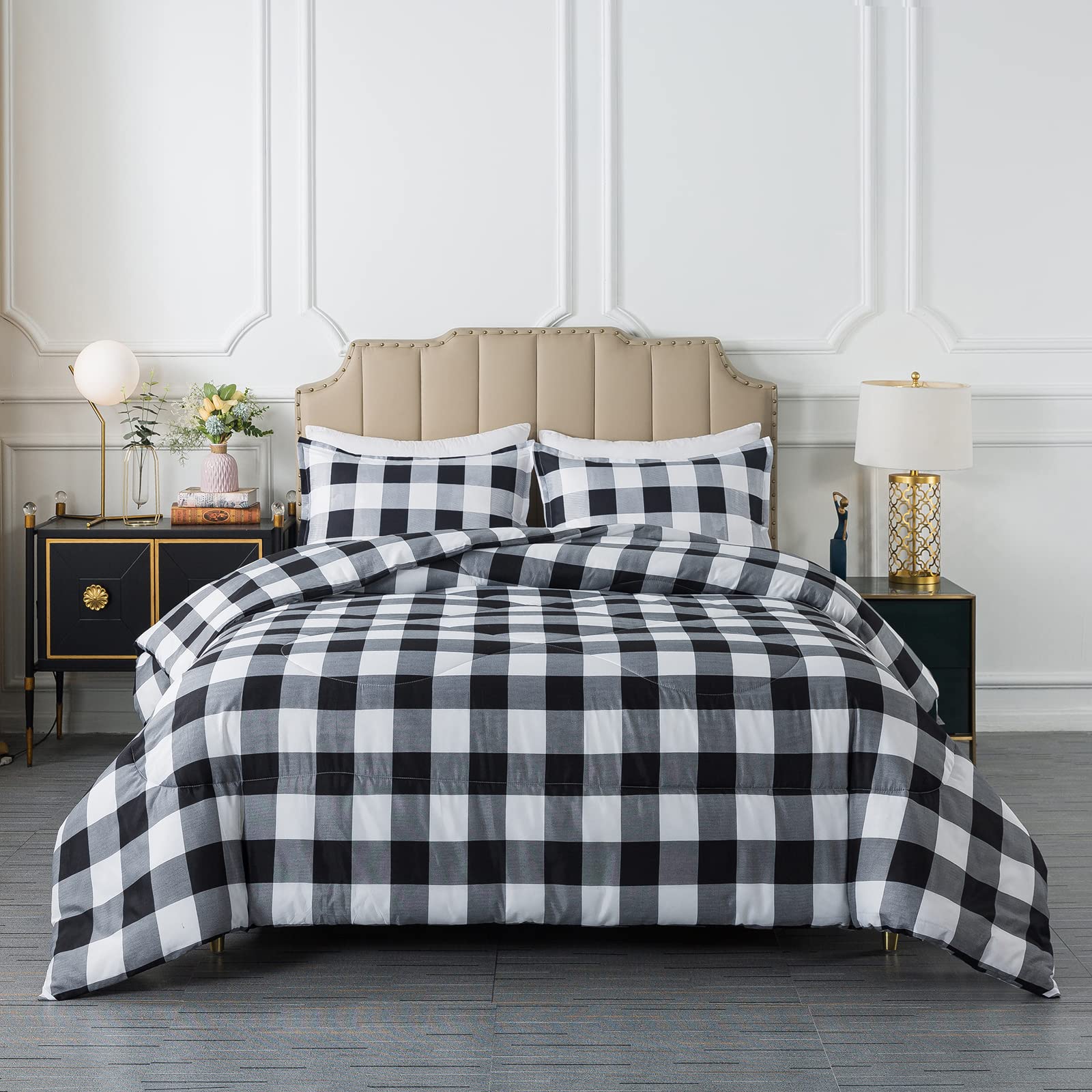 Black & White Checkered Microfiber Comforter Set – Soft Brushed Fabric, Lightweight & Durable Bedding