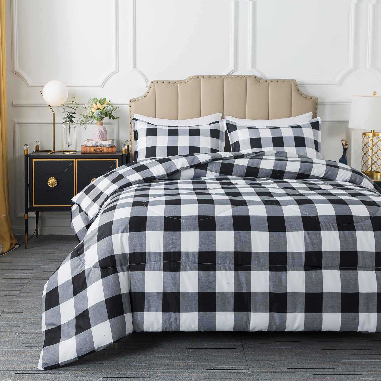 Black & White Checkered Microfiber Comforter Set – Soft Brushed Fabric, Lightweight & Durable Bedding