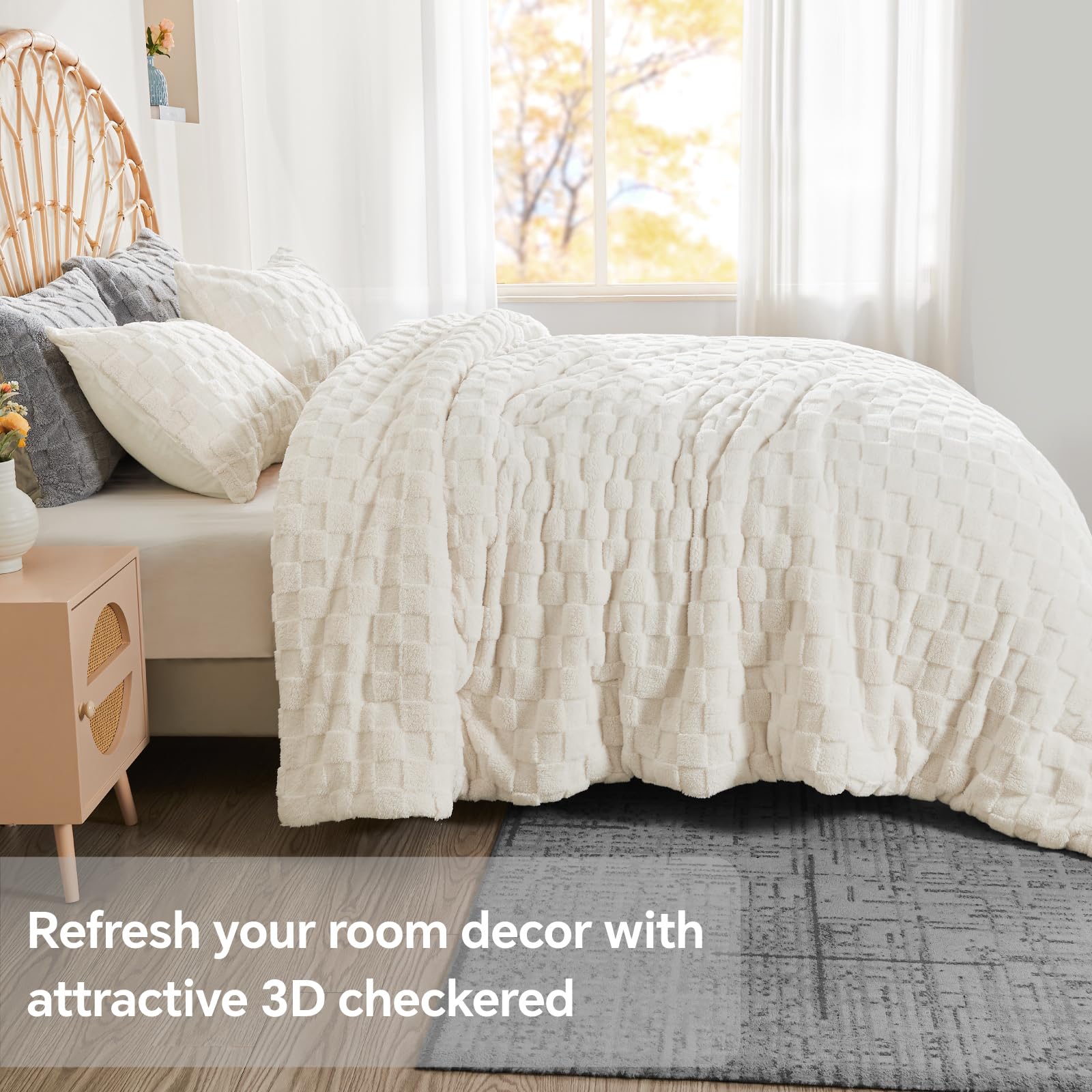 Ultra-Soft Checkered Fleece Blanket Set — Warm, Fluffy, Reversible Winter Bedding