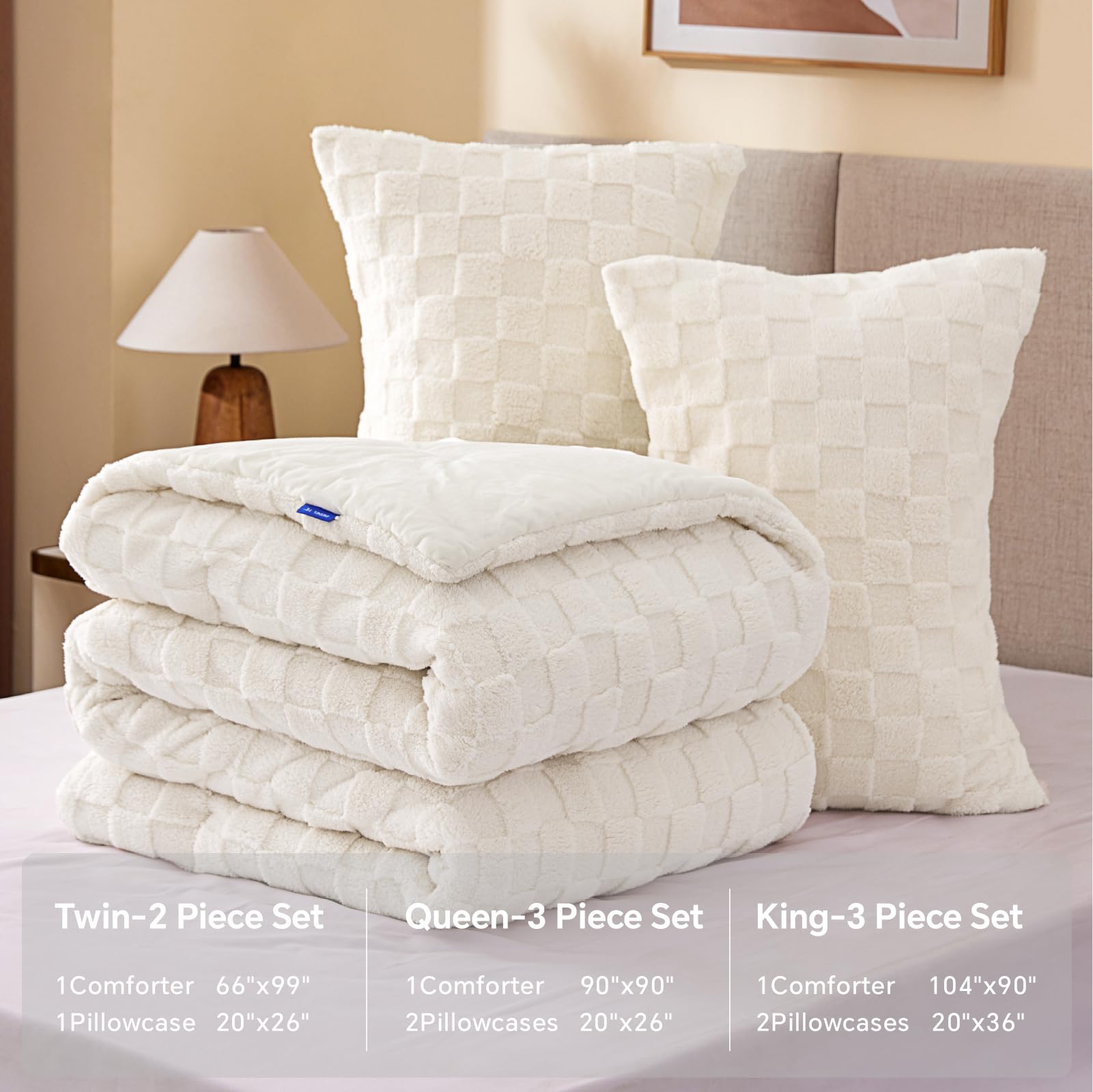 Ultra-Soft Checkered Fleece Blanket Set — Warm, Fluffy, Reversible Winter Bedding