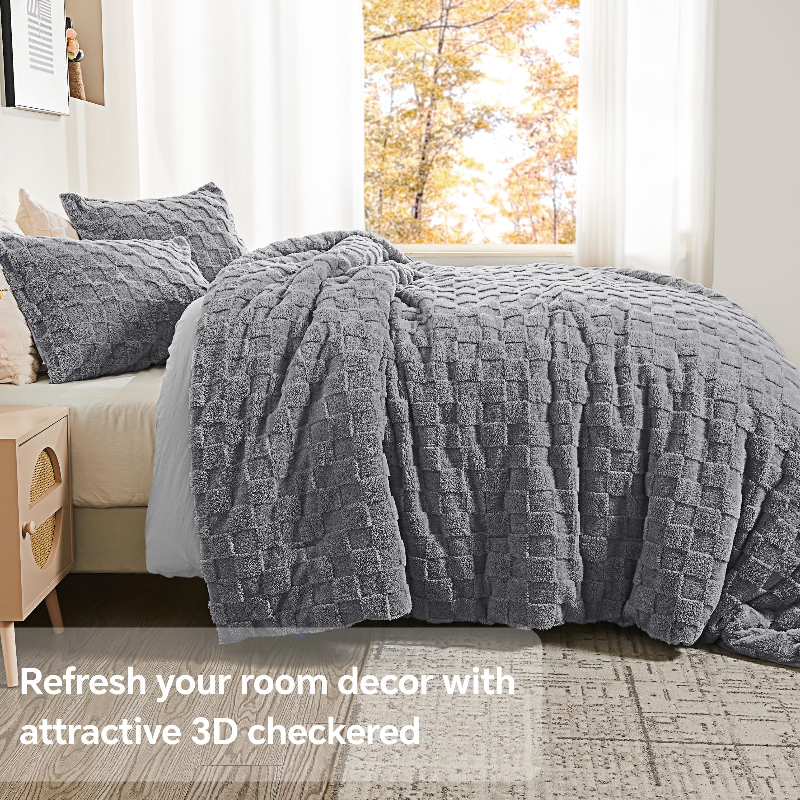 Ultra-Soft Checkered Fleece Blanket Set — Warm, Fluffy, Reversible Winter Bedding
