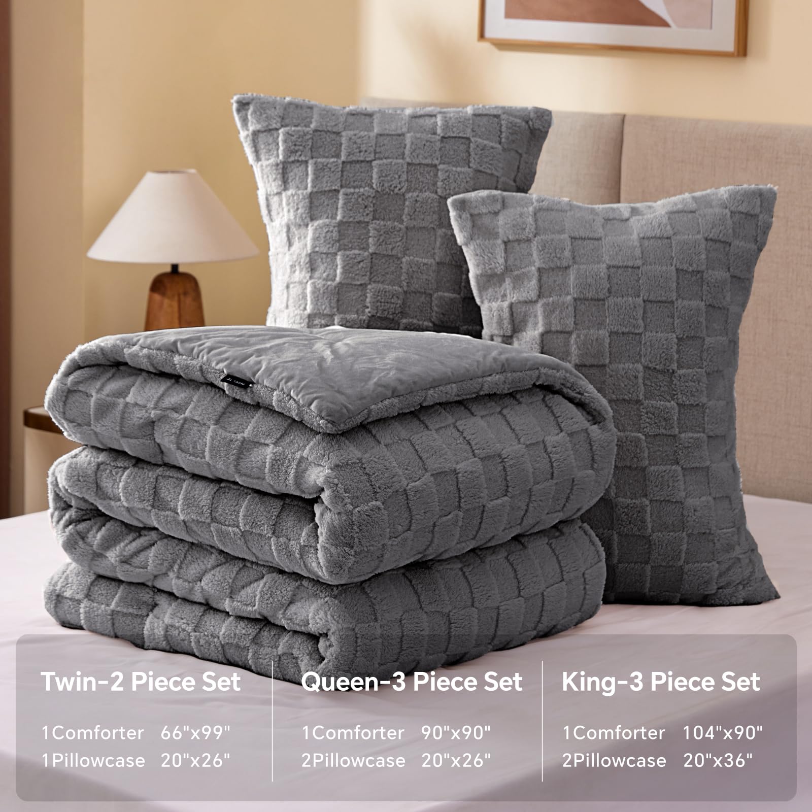 Ultra-Soft Checkered Fleece Blanket Set — Warm, Fluffy, Reversible Winter Bedding