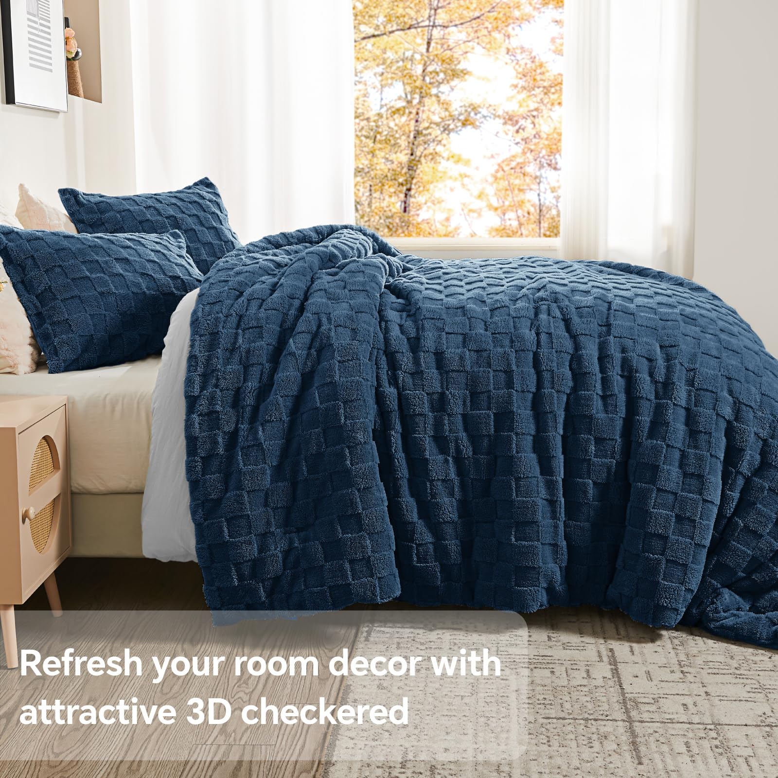Ultra-Soft Checkered Fleece Blanket Set — Warm, Fluffy, Reversible Winter Bedding